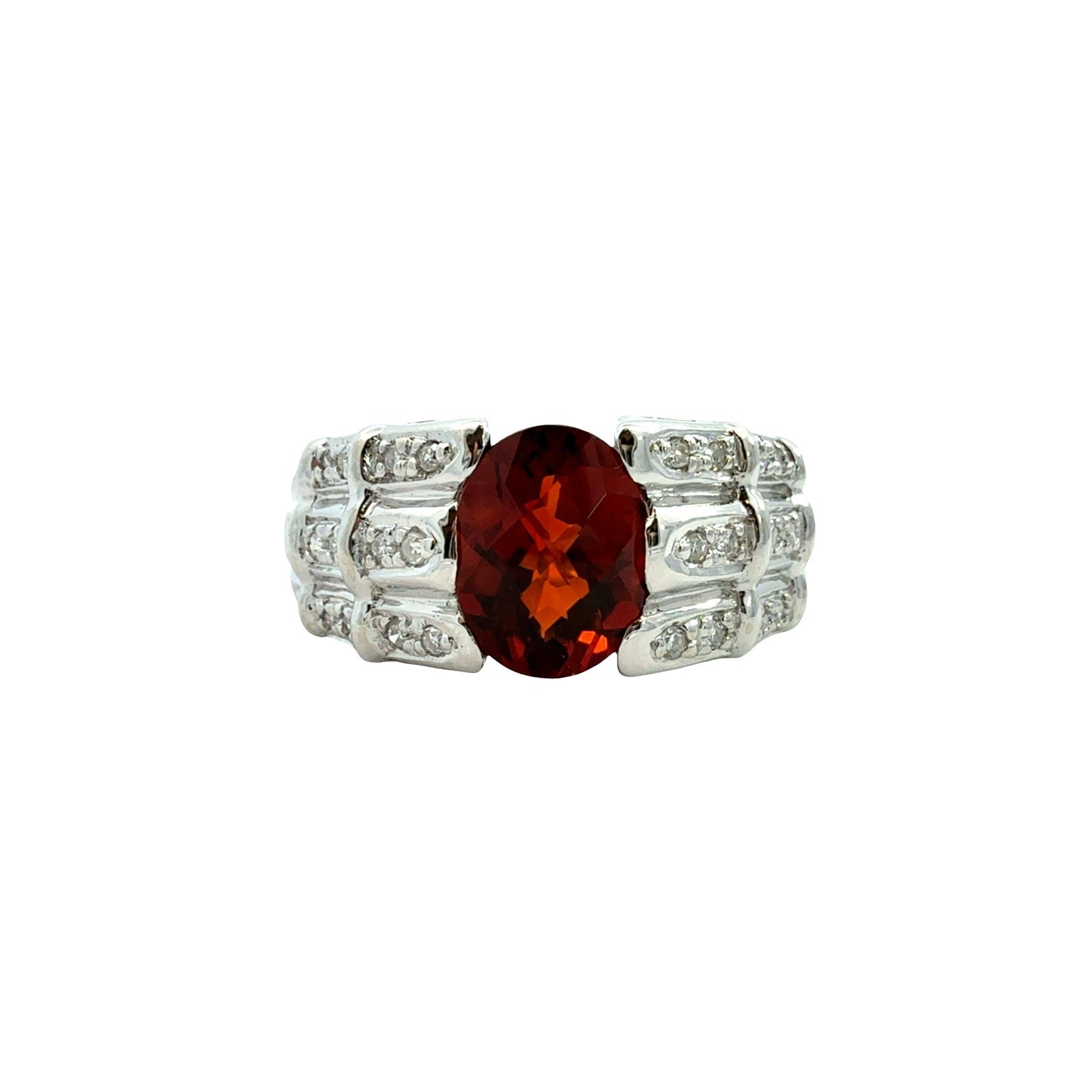 14k White Gold Oval 2.76tcw Garnet and 0.18cttw Diamond Cocktail Ring0