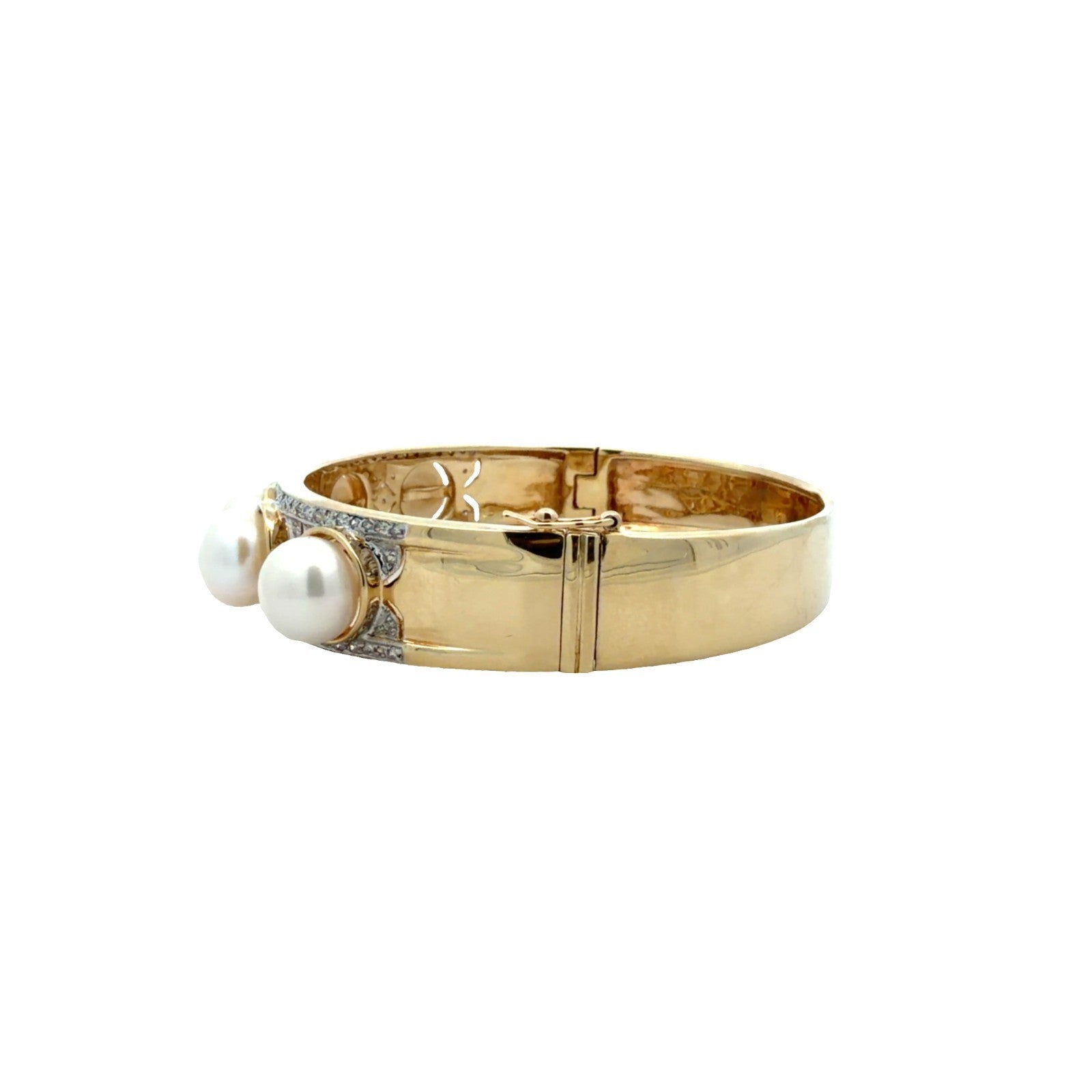 Vintage Art Deco 14k Yellow Gold Five Pearl & 0.53cttw Diamond Bangle3
