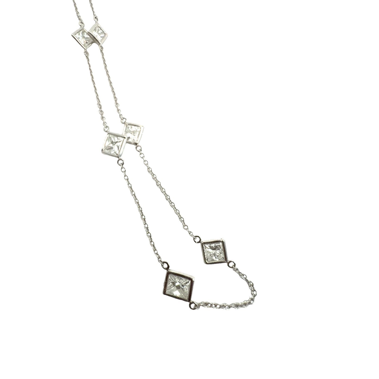 14k White Gold Graduated Square 3.41cttw Diamond Station Necklace 20"1