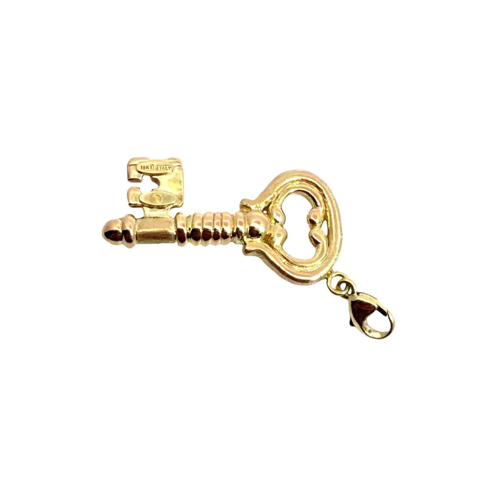 18k Yellow Gold Italian Skeleton Key Charm Pendant4