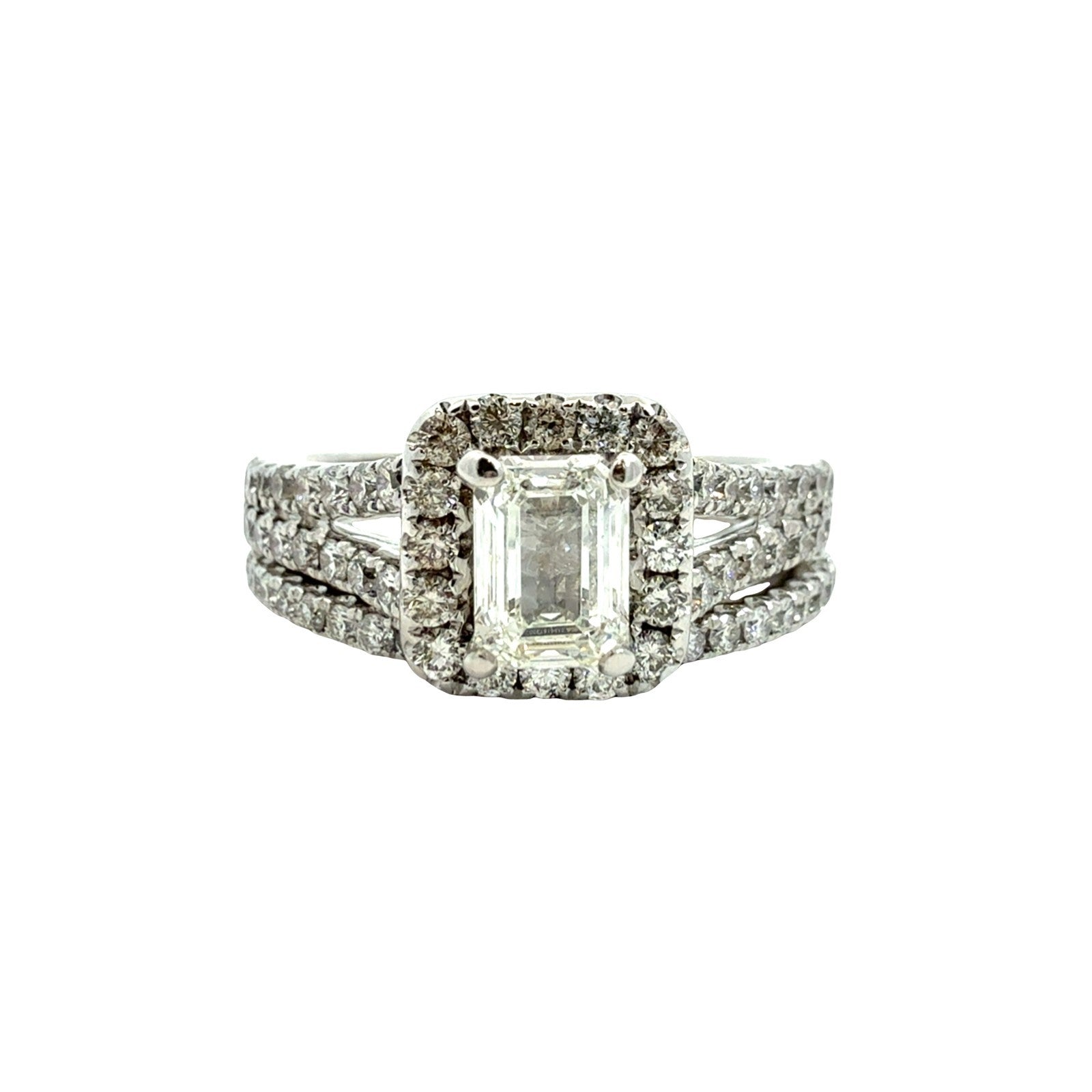 Estate Neil Lane 14k White Gold Emerald Cut 1.78cttw Diamond Halo Bridal Set0