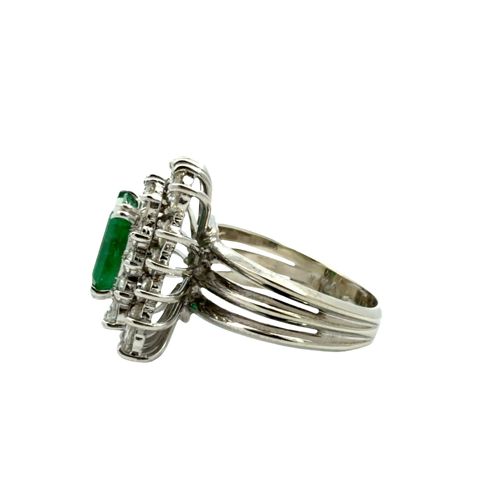14k White Gold 1.50ctw Emerald and 1.60ctw Diamond Ring Sz 64