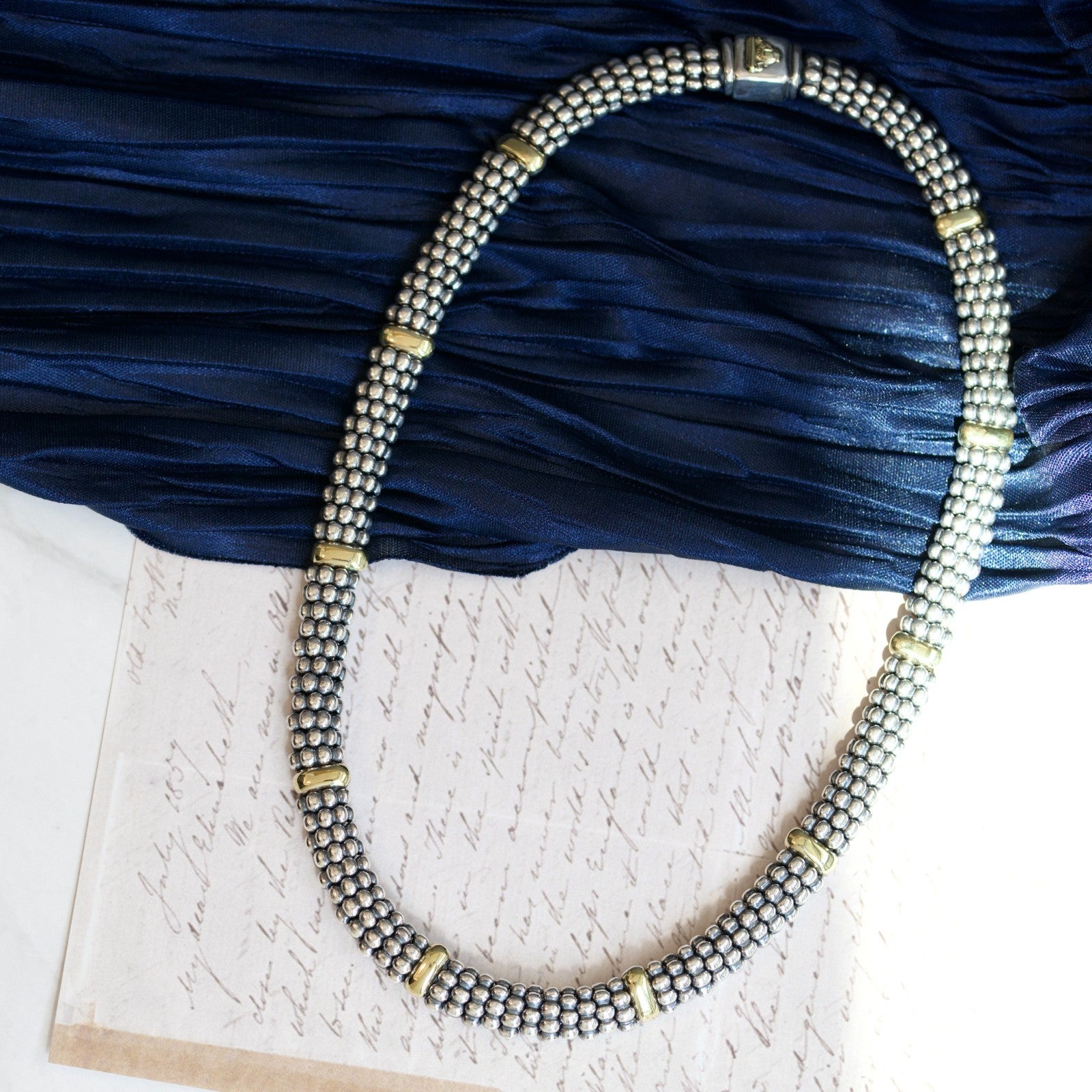 LAGOS Caviar Sterling Silver and 18k Yellow Gold Necklace0