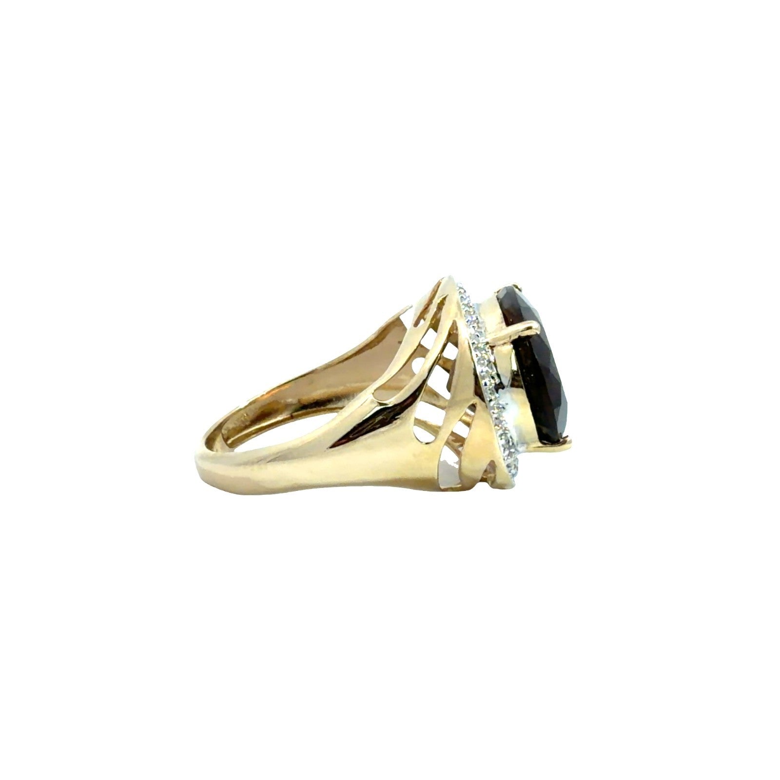 14k Yellow Gold 8.70tcw Oval Smoky Quartz & 0.13cttw Diamond Halo Cocktail Ring1