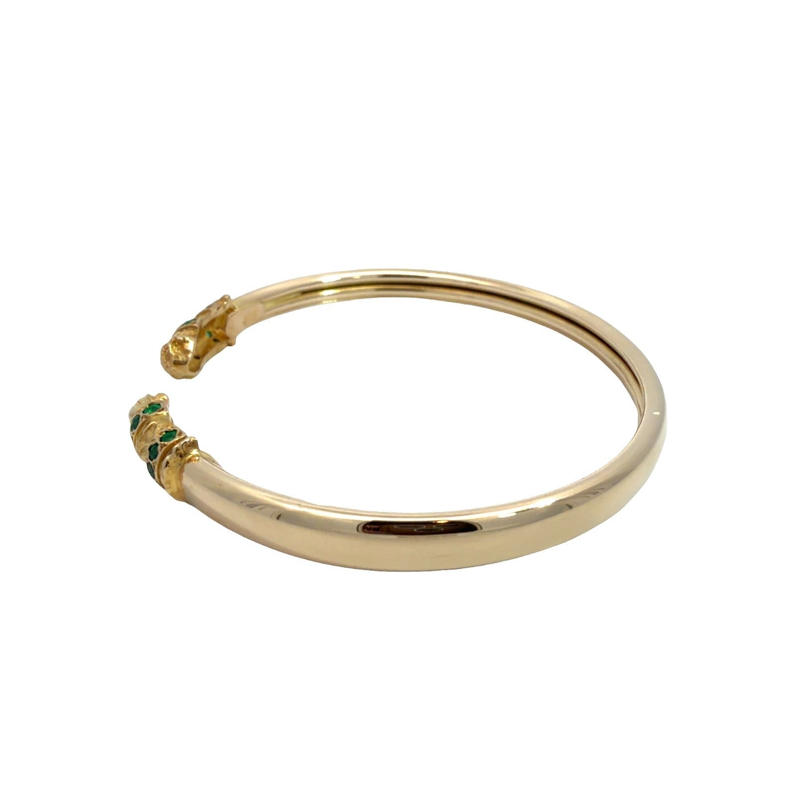 17k Yellow Gold Animal Head Bangle with Emerald Accents2