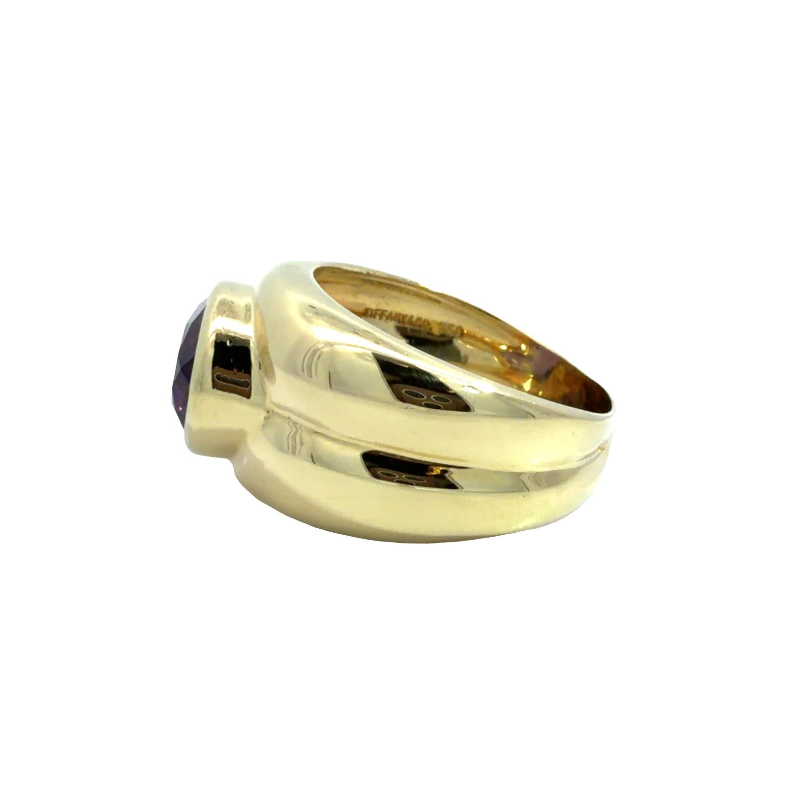 Tiffany & Co.18k Yellow Gold Bezel Set Amethyst Ring Size 8.251
