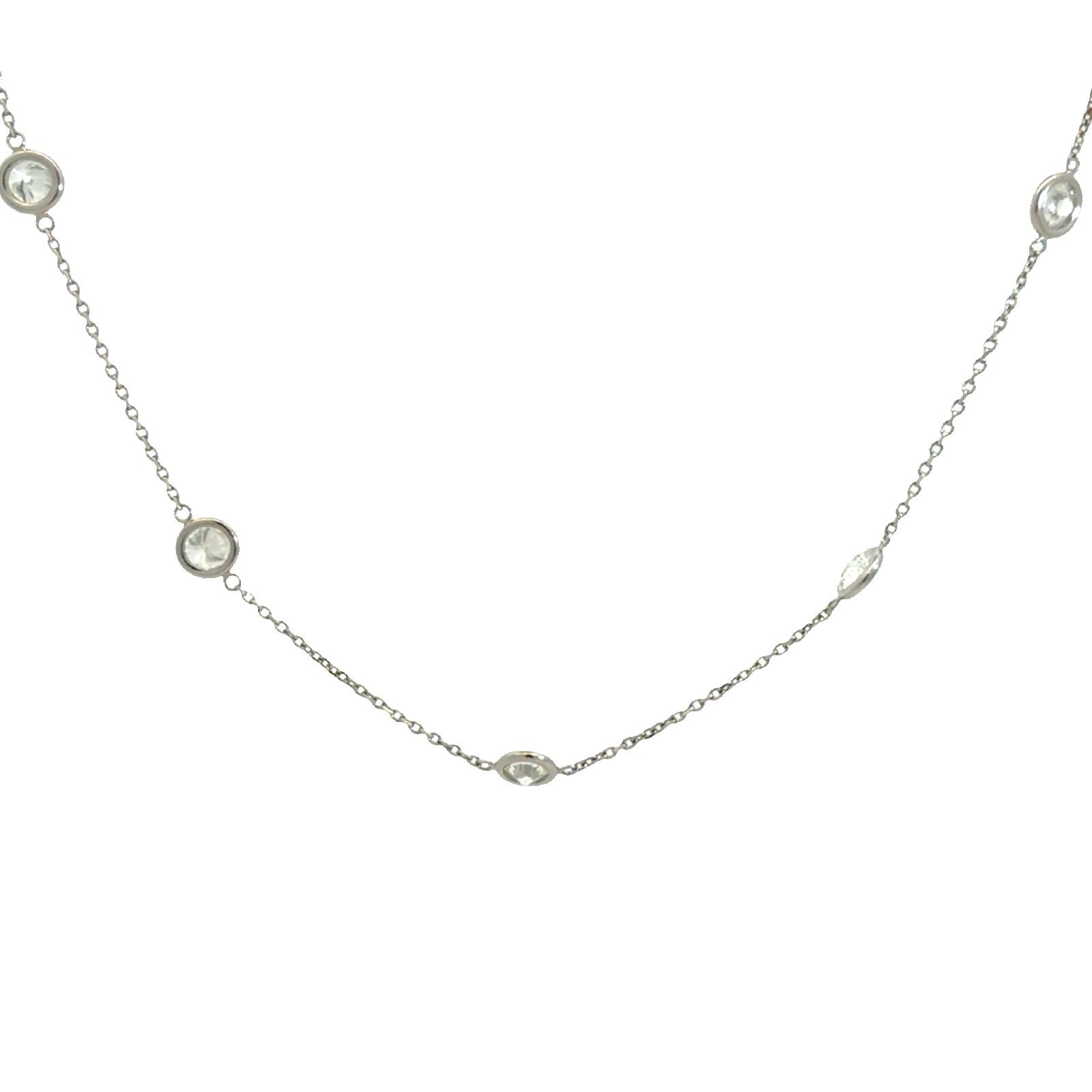 Estate 14k White Gold Stamped & 5.63cttw Bezel Diamond Station Necklace 18"4