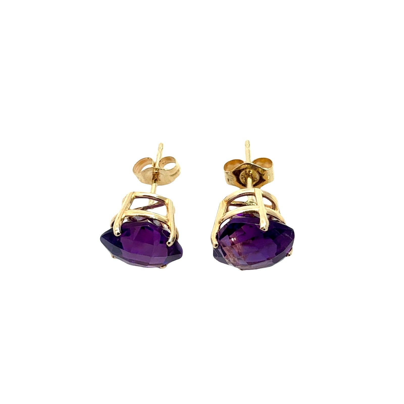 14k Yellow Gold and Cushion-Cut 3.36cttw Amethyst Stud Earrings3