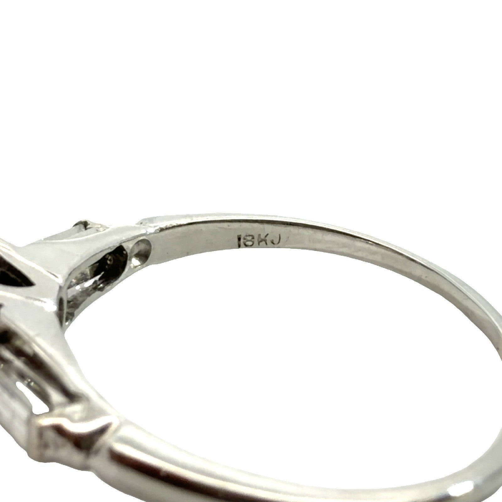 14k White Gold Euro & Baguette Three 0.50cttw Diamond Engagement Ring Size 6.755