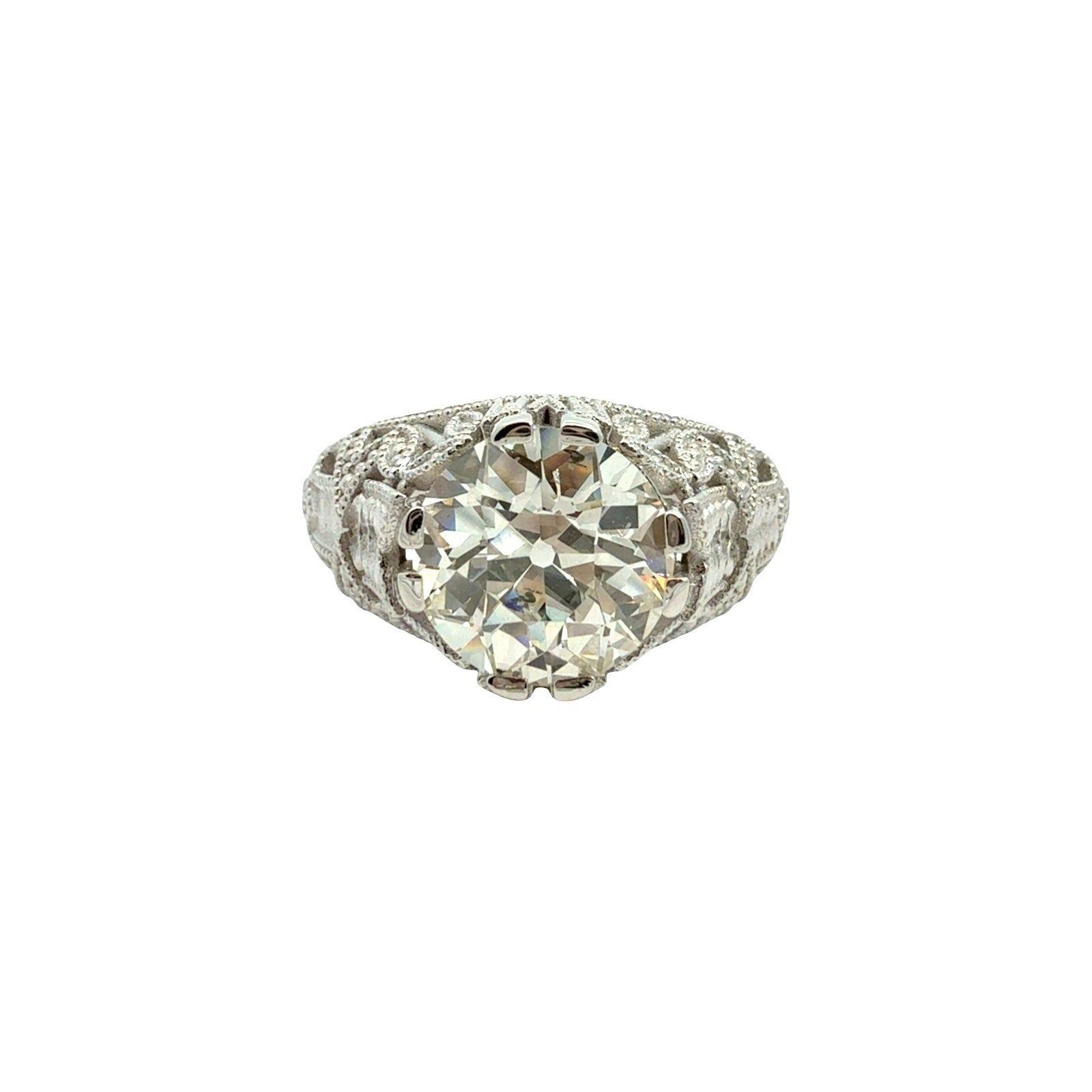 NEW 18k White Gold Filigree 2.78tcw Diamond Euro Cut Solitaire Engagement Ring0