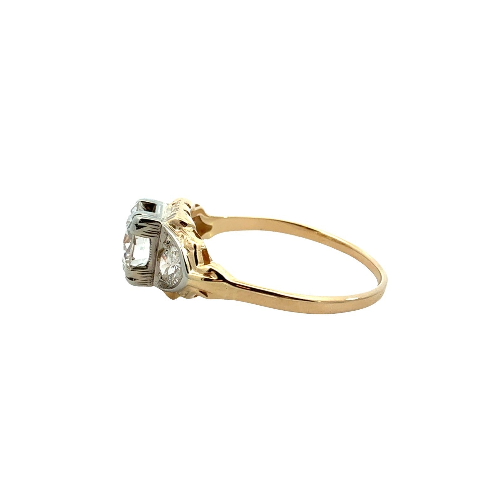 Vintage 14k Two-Tone Gold 1.32cttw Euro-Cut Diamond Three Stone Engagement Ring5