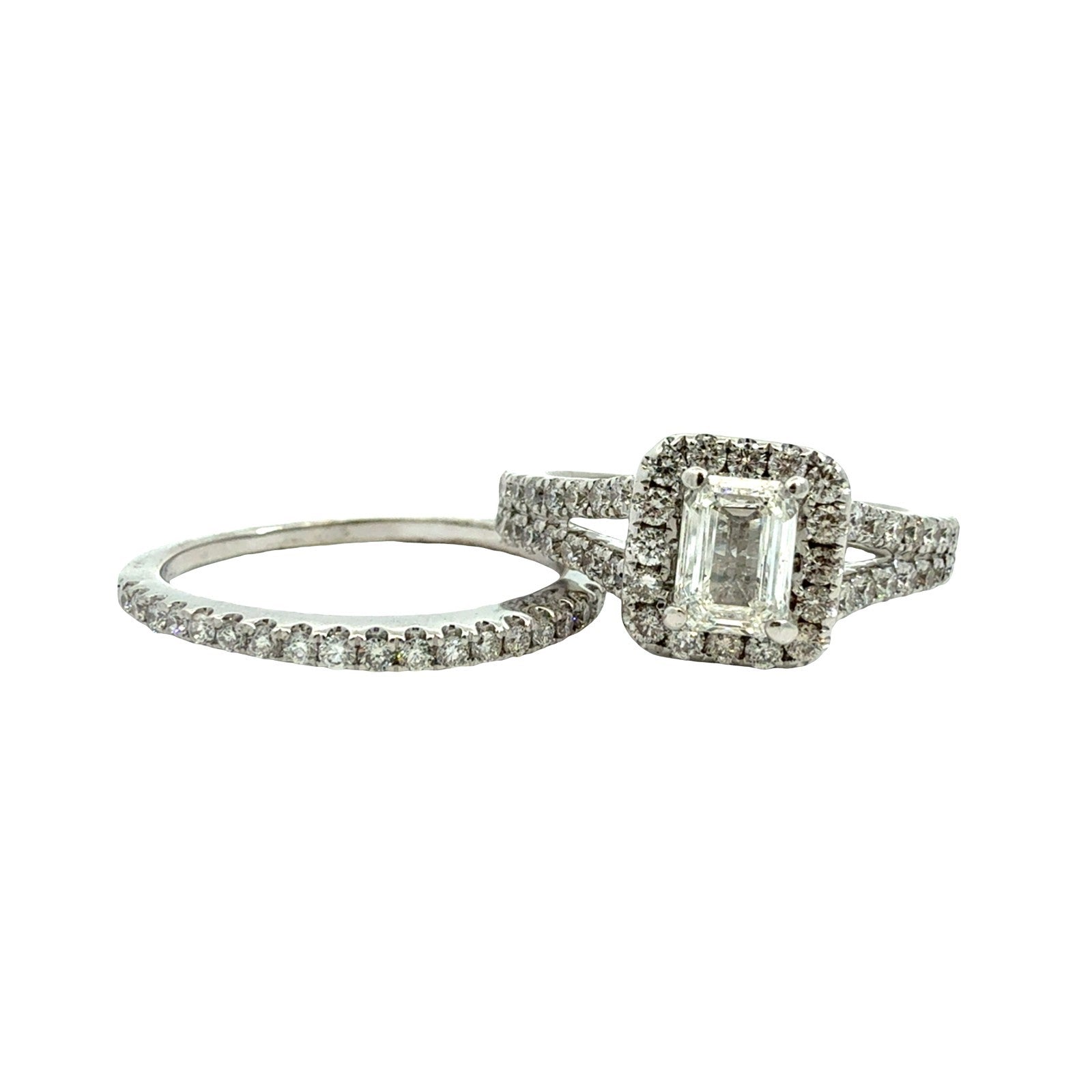 Estate Neil Lane 14k White Gold Emerald Cut 1.78cttw Diamond Halo Bridal Set1
