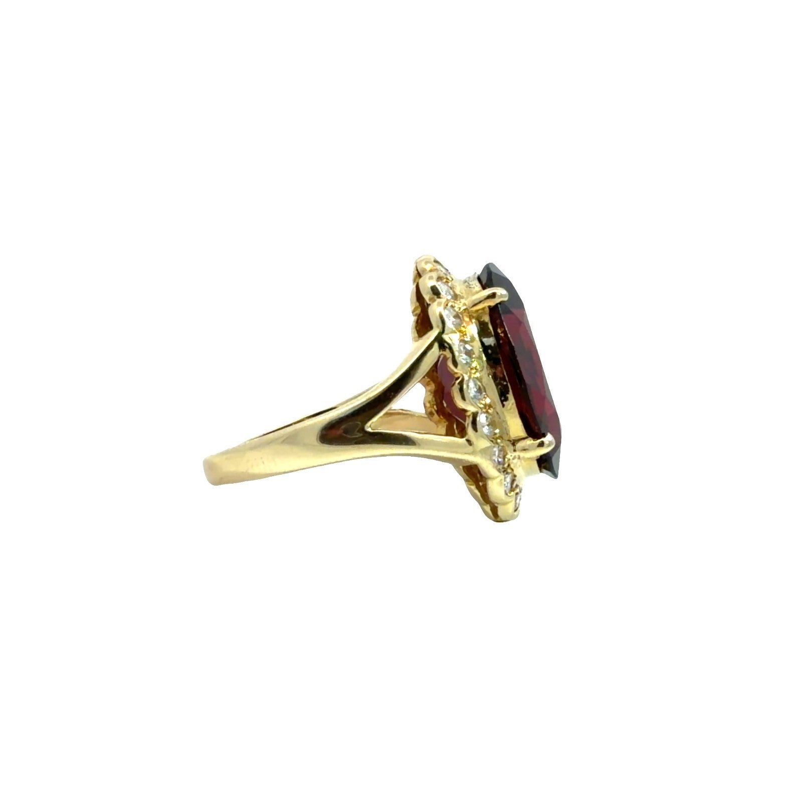 14k Yellow Gold 11.82tcw Garnet & 0.55cttw Diamond Halo Cocktail Ring Size 5.52