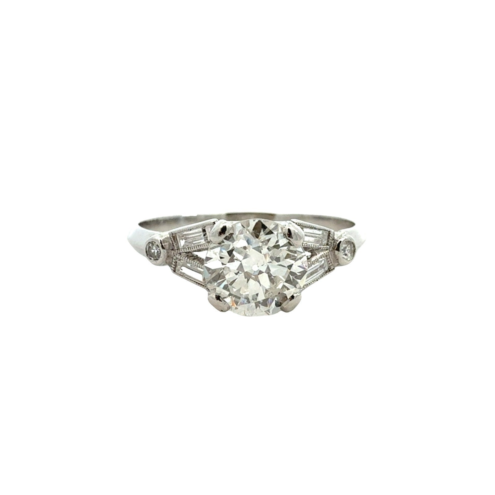 Vintage Platinum 1.46cttw Diamond Split Shank Euro-Cut Engagement Ring1
