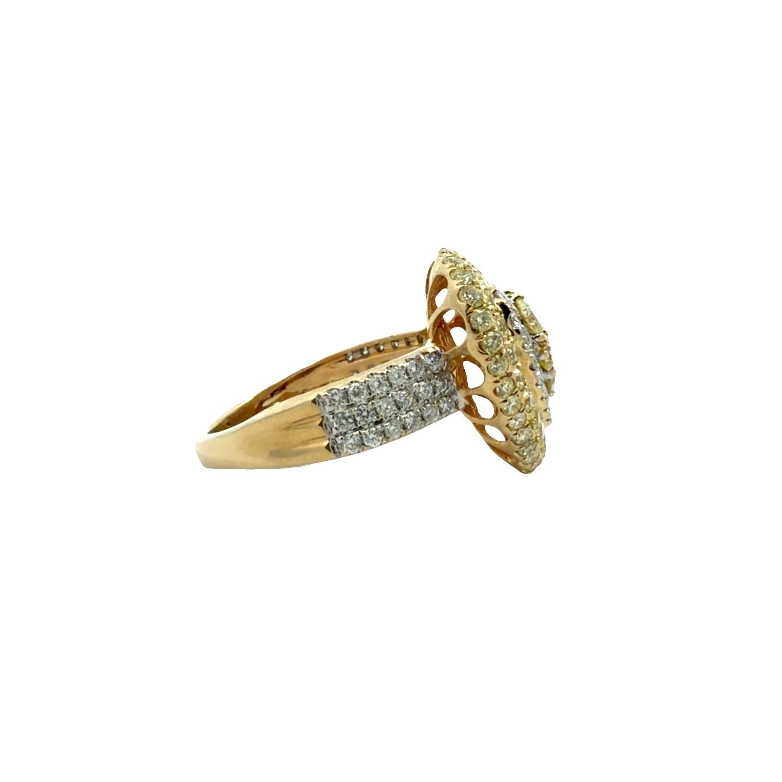14k Yellow Gold Heart Cocktail Ring With 1.95cttw Yellow & White Diamonds 7.251