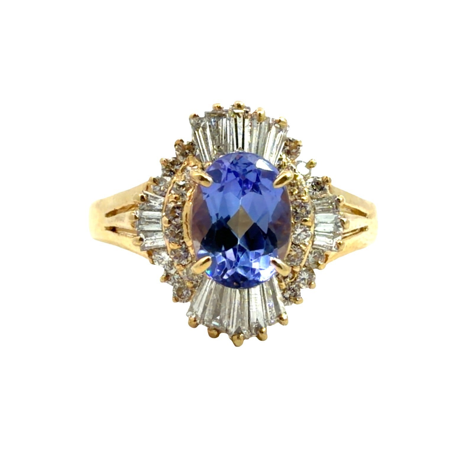 18k Yellow Gold Ring with 0.90 ctw Oval Tanzanite and 0.60ctw Diamonds Size 6.750