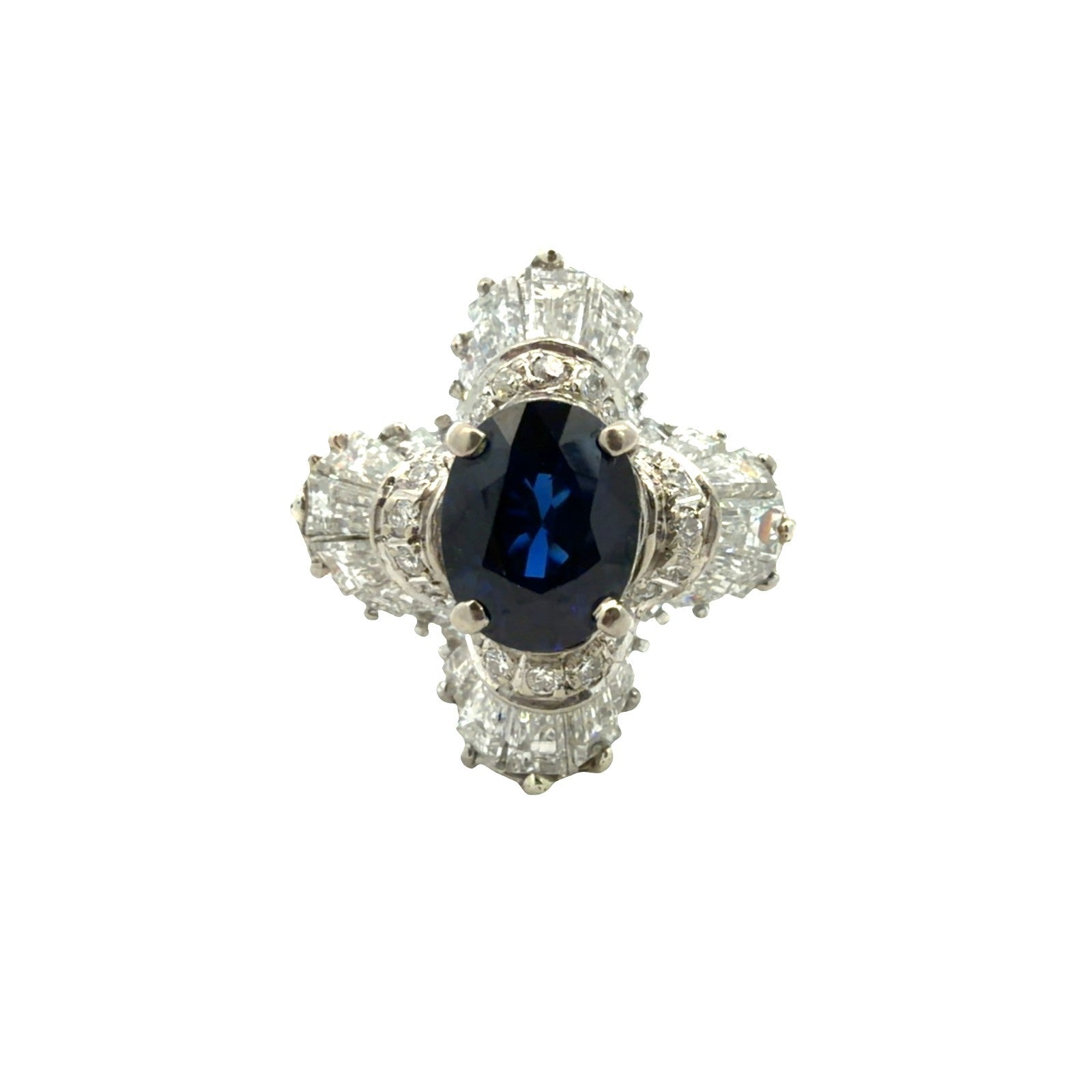 Vintage Gold & Platinum 1.82cttw Sapphire & 1.74cttw Diamond Ballerina Ring0