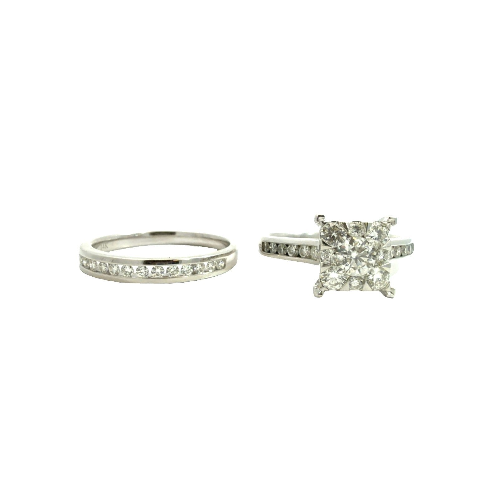 14k White Gold 1.46cttw Diamond Band & Cluster Engagement Ring Bridal Set Size 71