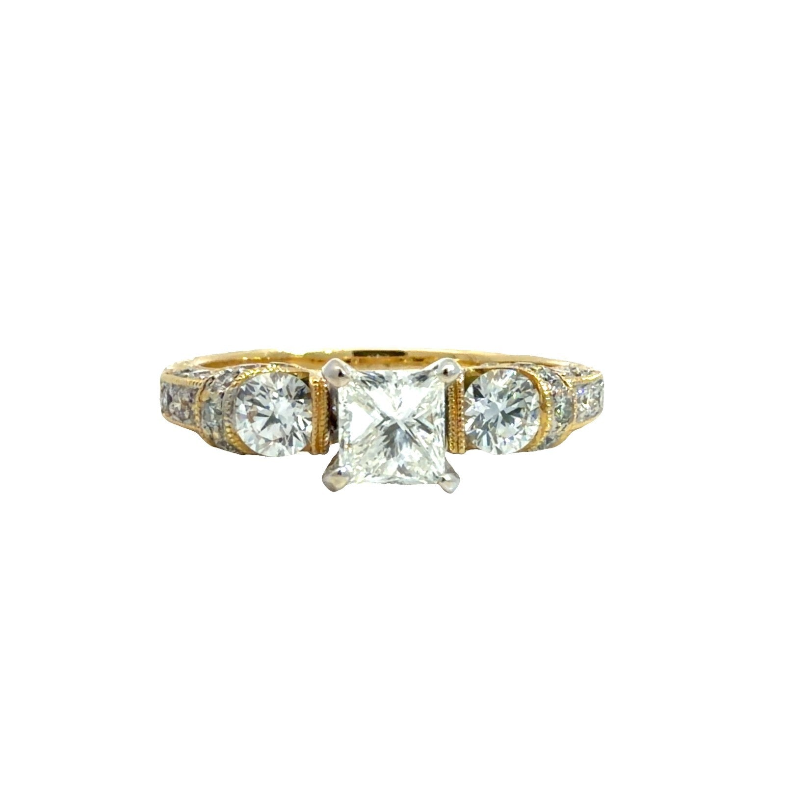 18k Two-Tone Gold Princess Cut with Accents 0.72cttw Diamond Engagement Ring 0