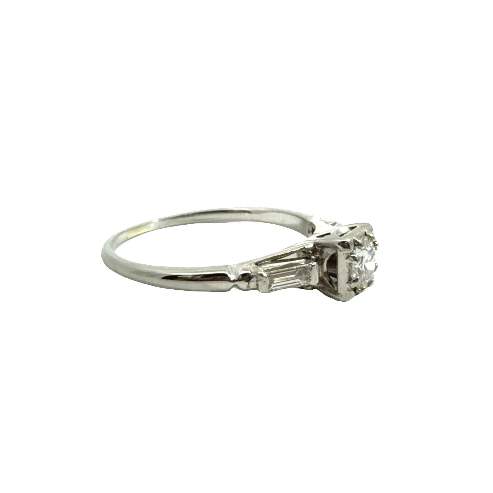 14k White Gold Euro & Baguette Three 0.50cttw Diamond Engagement Ring Size 6.751