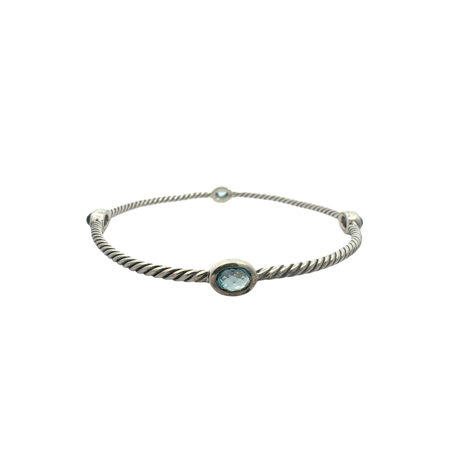 David Yurman Sterling Silver Blue Topaz Cable Station Bangle3