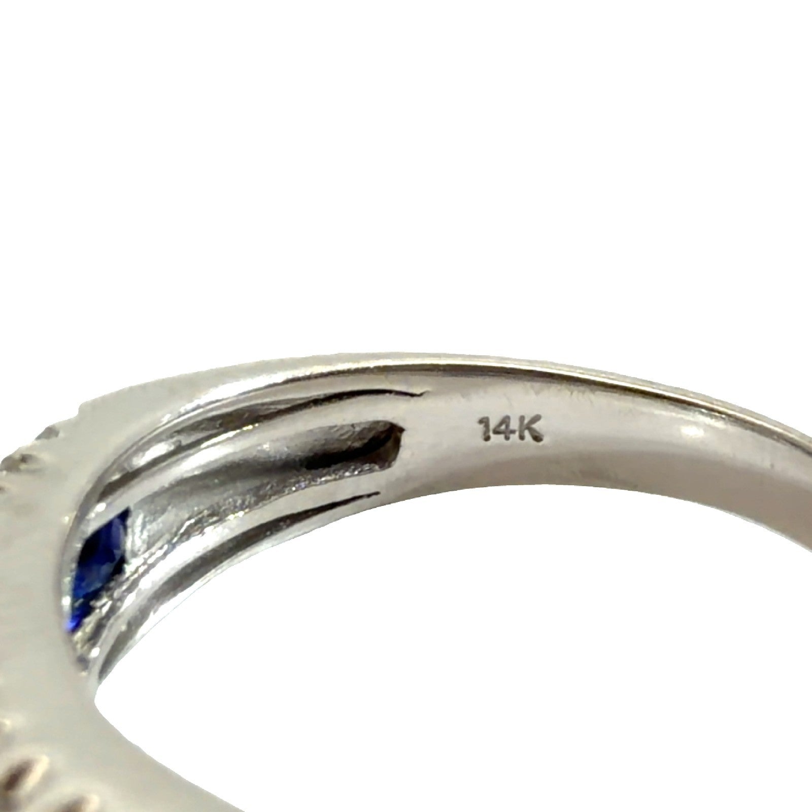 14k White Gold Princess Cut 0.99cttw Sapphire & 0.38cttw Diamond Band Ring 74