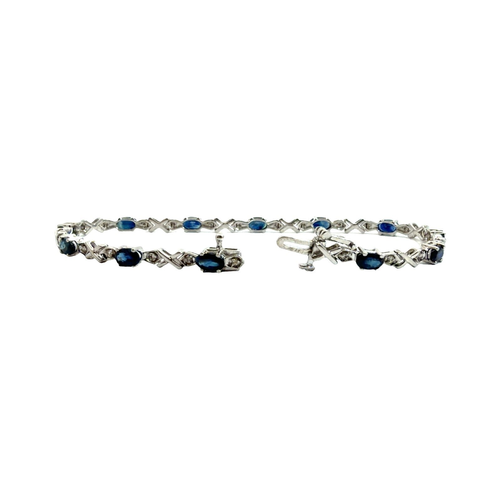 14k White Gold 2.76ctw Sapphire & 0.18ctw Diamond Tennis Bracelet 7"4