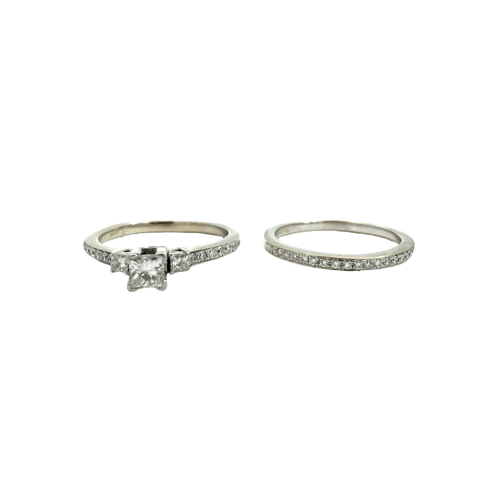 14k White Gold Princess Cut 0.56cttw Diamond Bridal Set Size 71