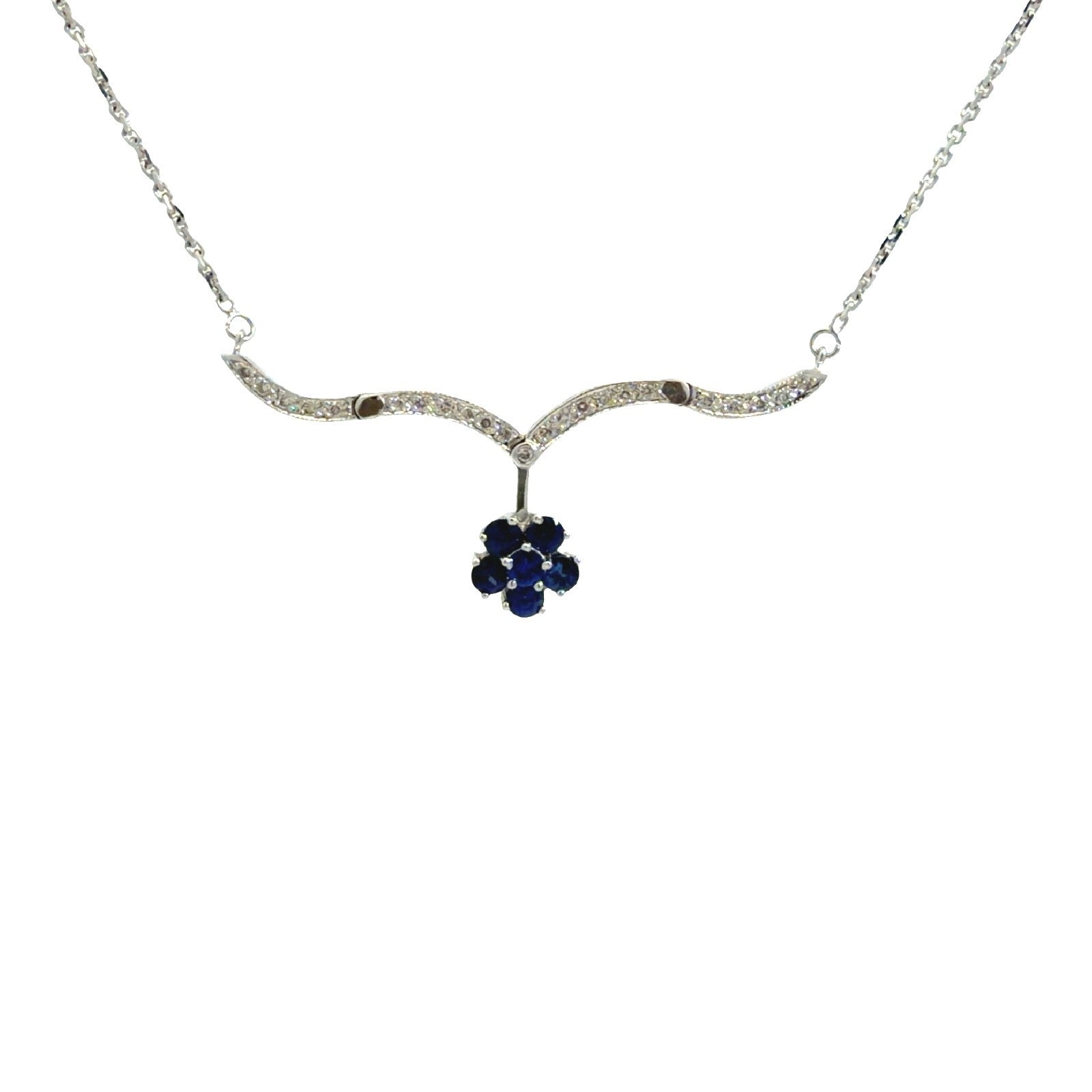 18k WG 0.16ctw Diamond & 0.83ctw Sapphire Floral Convertible Pendant Necklace1