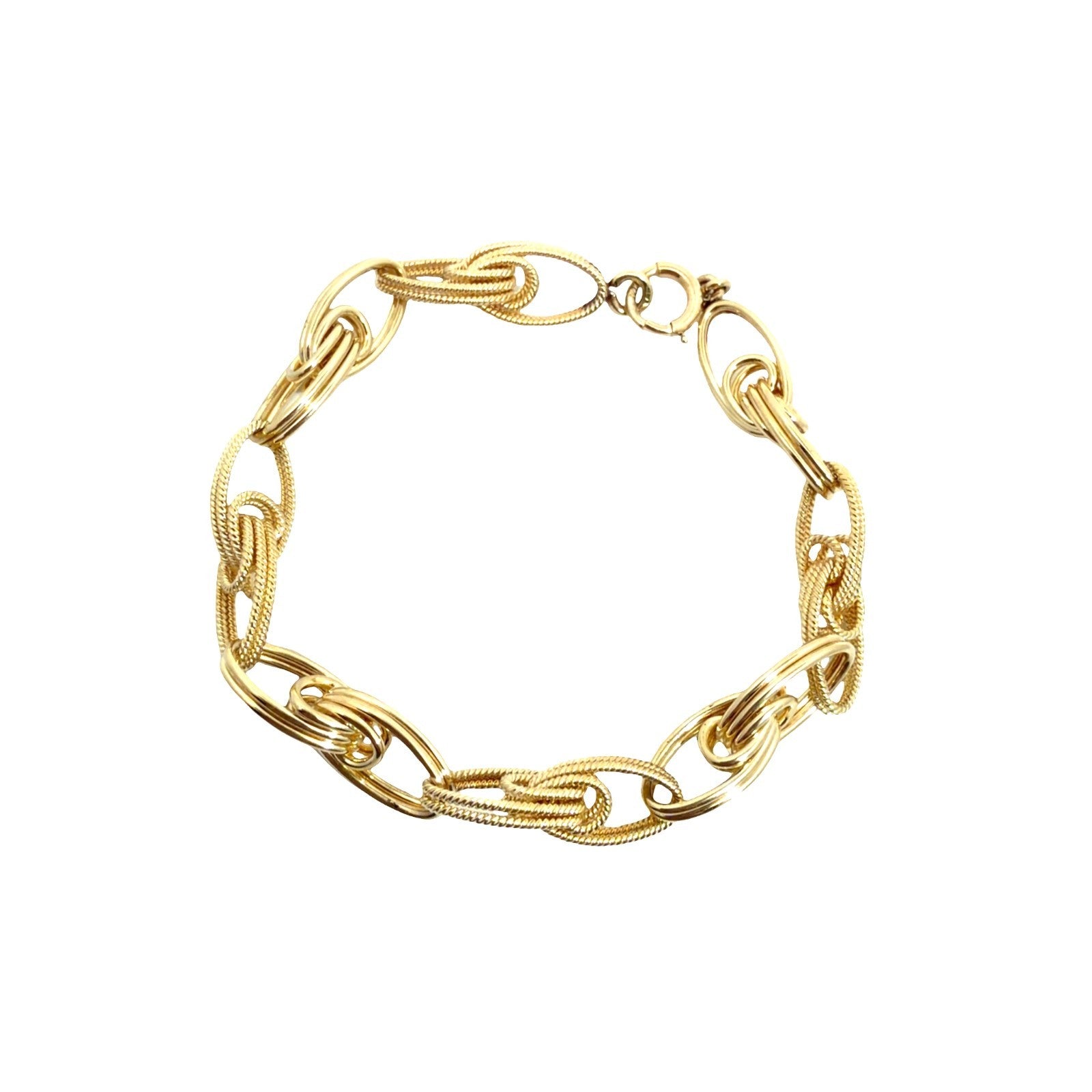 14k Yellow Gold Stamped Alternating Textured & Polished Oval Link Bracelet 7"1