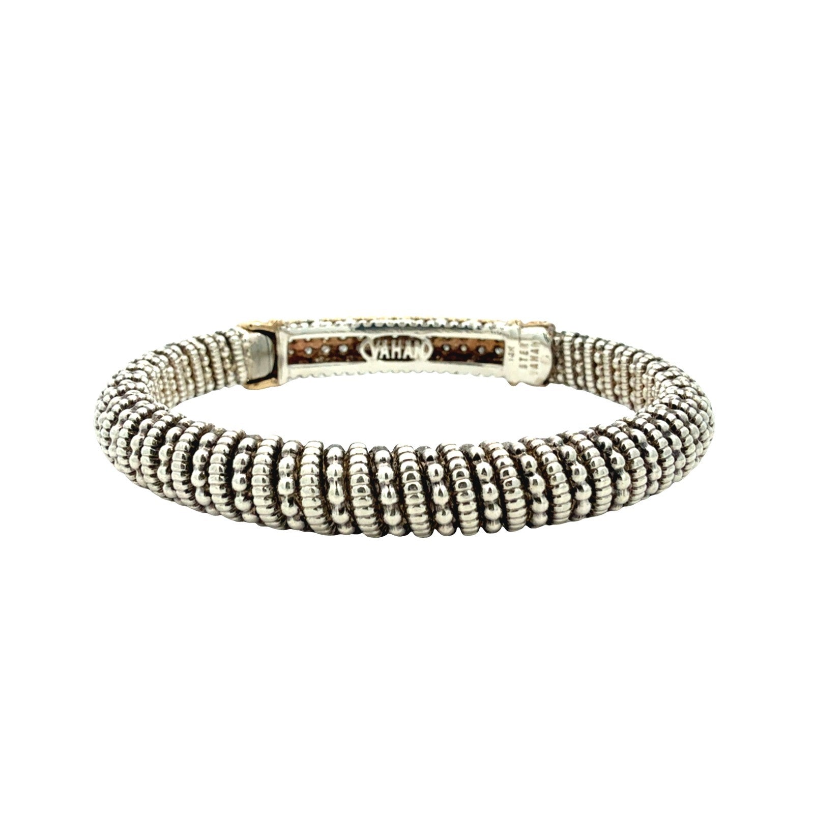 Vahan Sterling Silver and 14k Yellow Gold 0.26cttw Diamond Moire Bangle Bracelet3