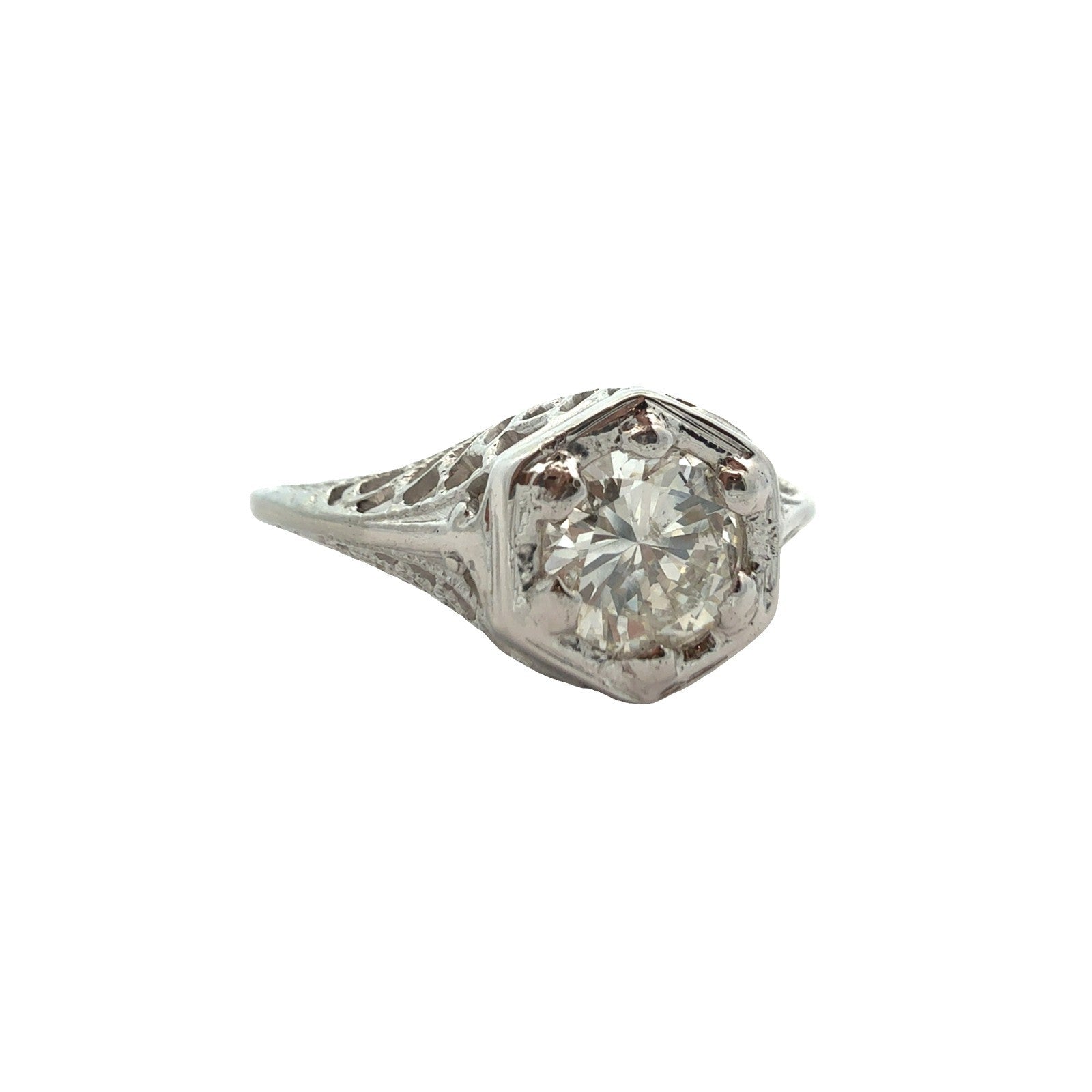 Art Deco 10k White Gold 0.53cttw Diamond Engagement Ring Size 5.751