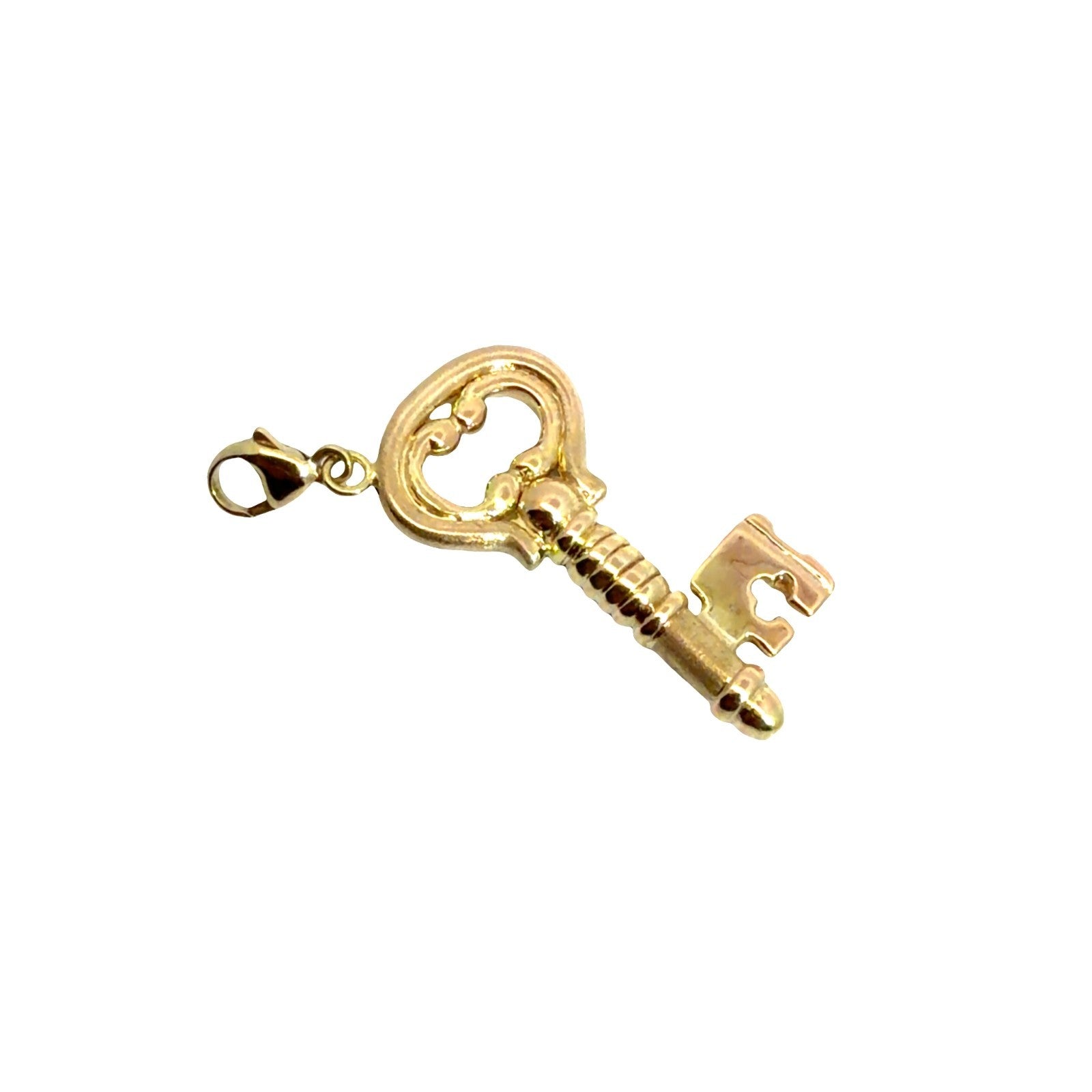 18k Yellow Gold Italian Skeleton Key Charm Pendant1