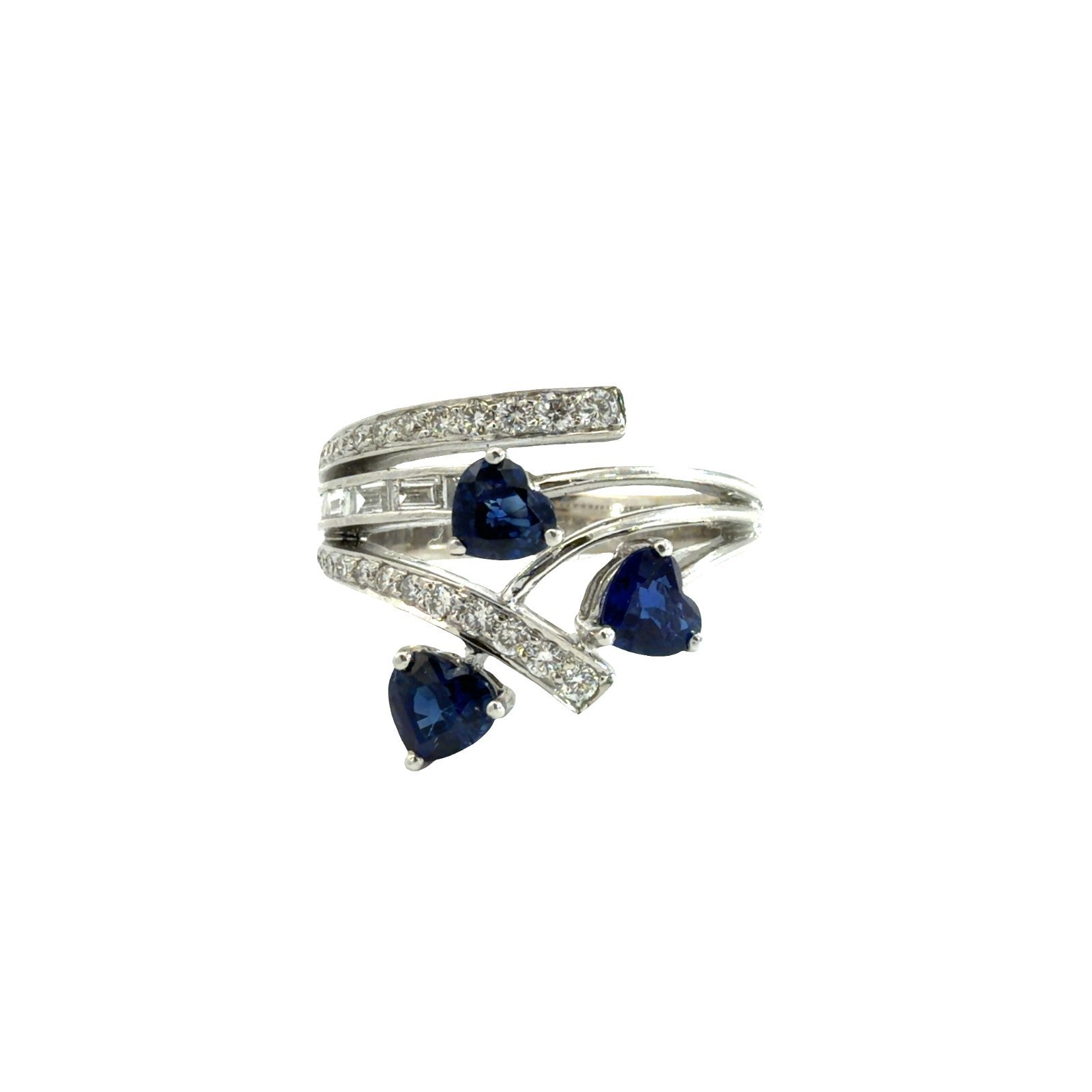 18k White Gold Heart-Shaped 1.45cttw Sapphire & 0.60cttw Diamond Ring Size 6.50