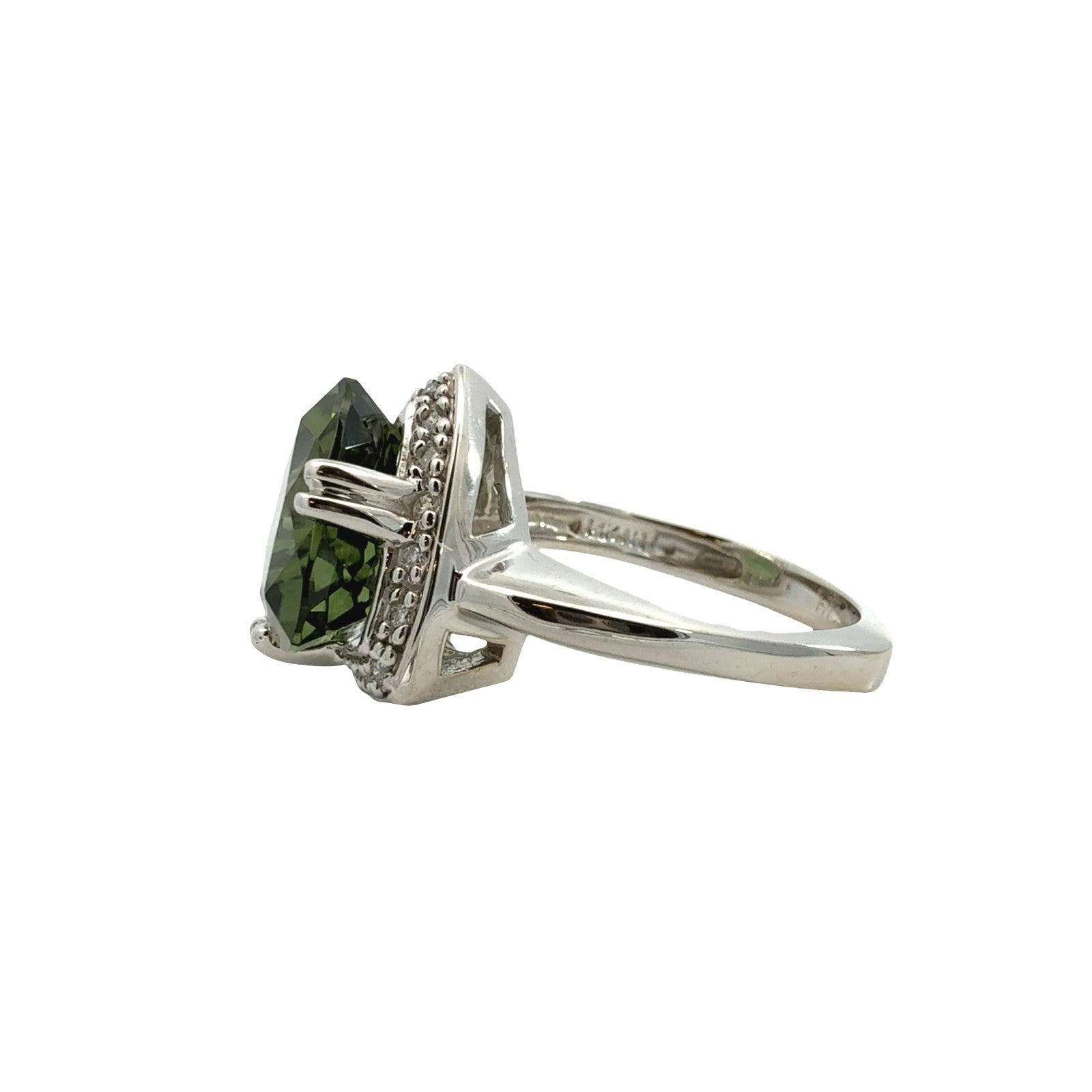 14k White Gold Trillion-Cut 6.57tcw Green Diopside and 0.18cttw Diamond Ring4