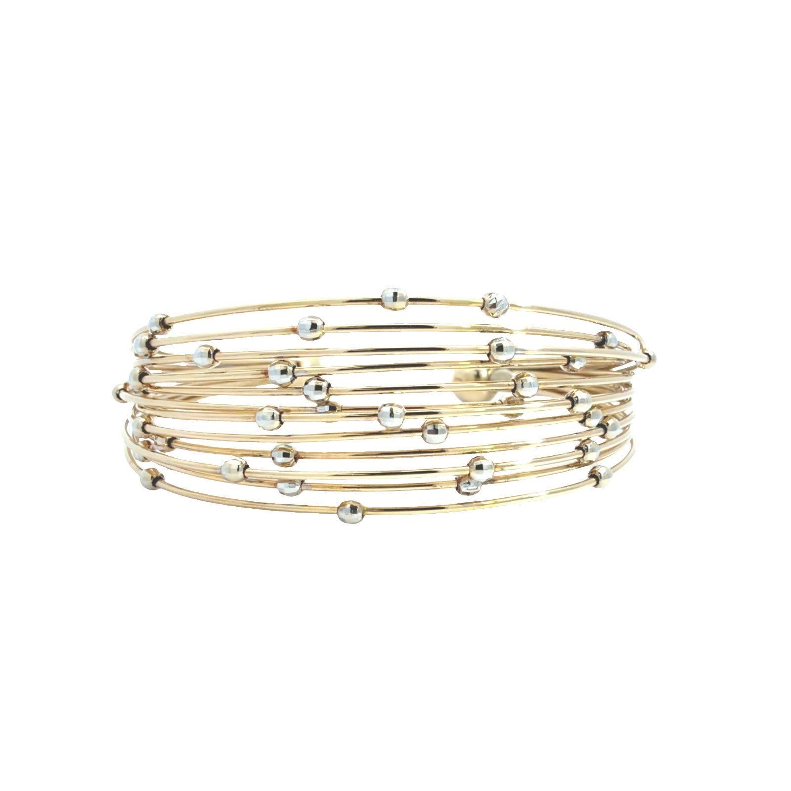 18k Multi-Tone Gold Multi-Strand Beaded Cuff Bracelet 7.25"0