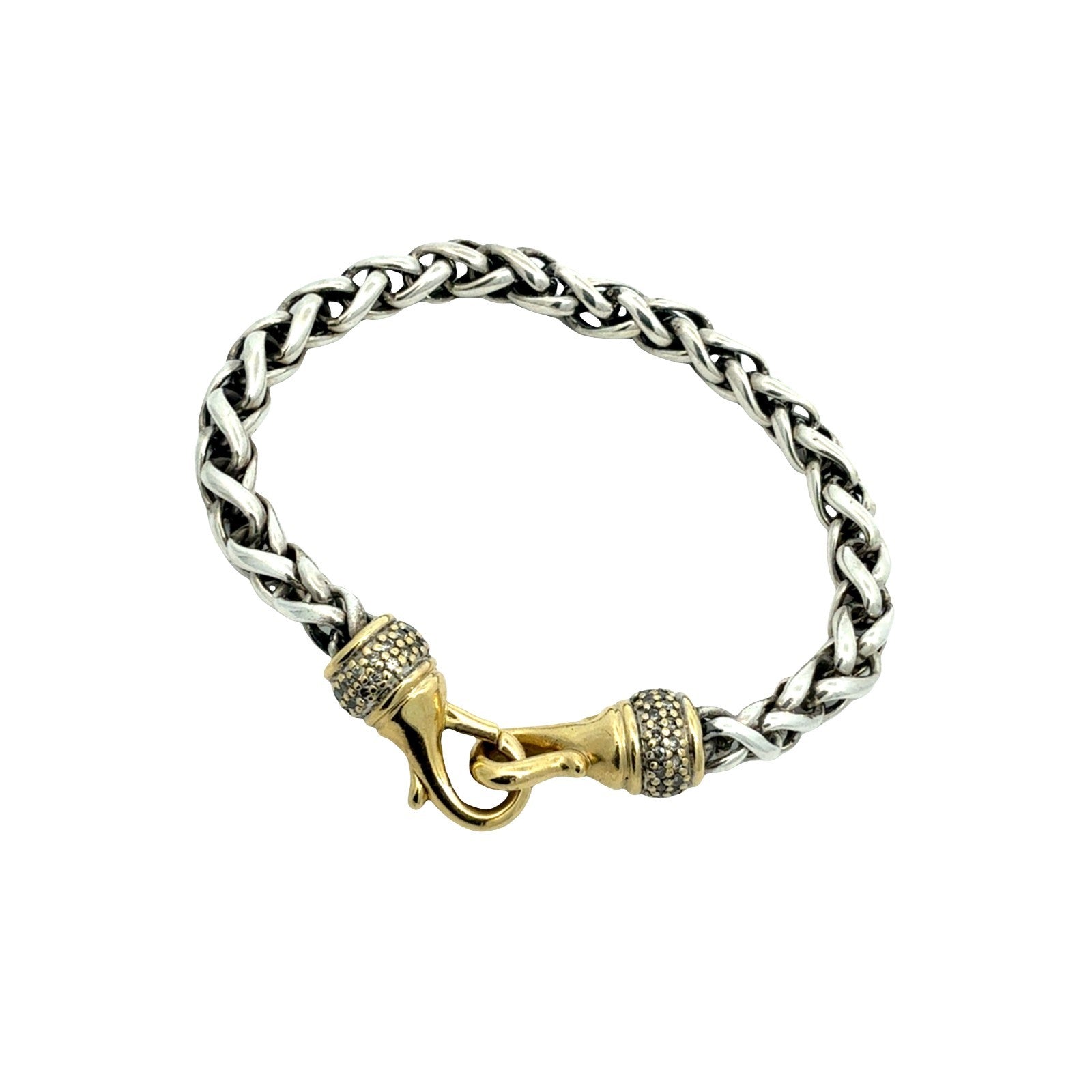 David Yurman Sterling Silver Yellow Gold 0.83cttw Diamond Wheat Chain Bracelet1