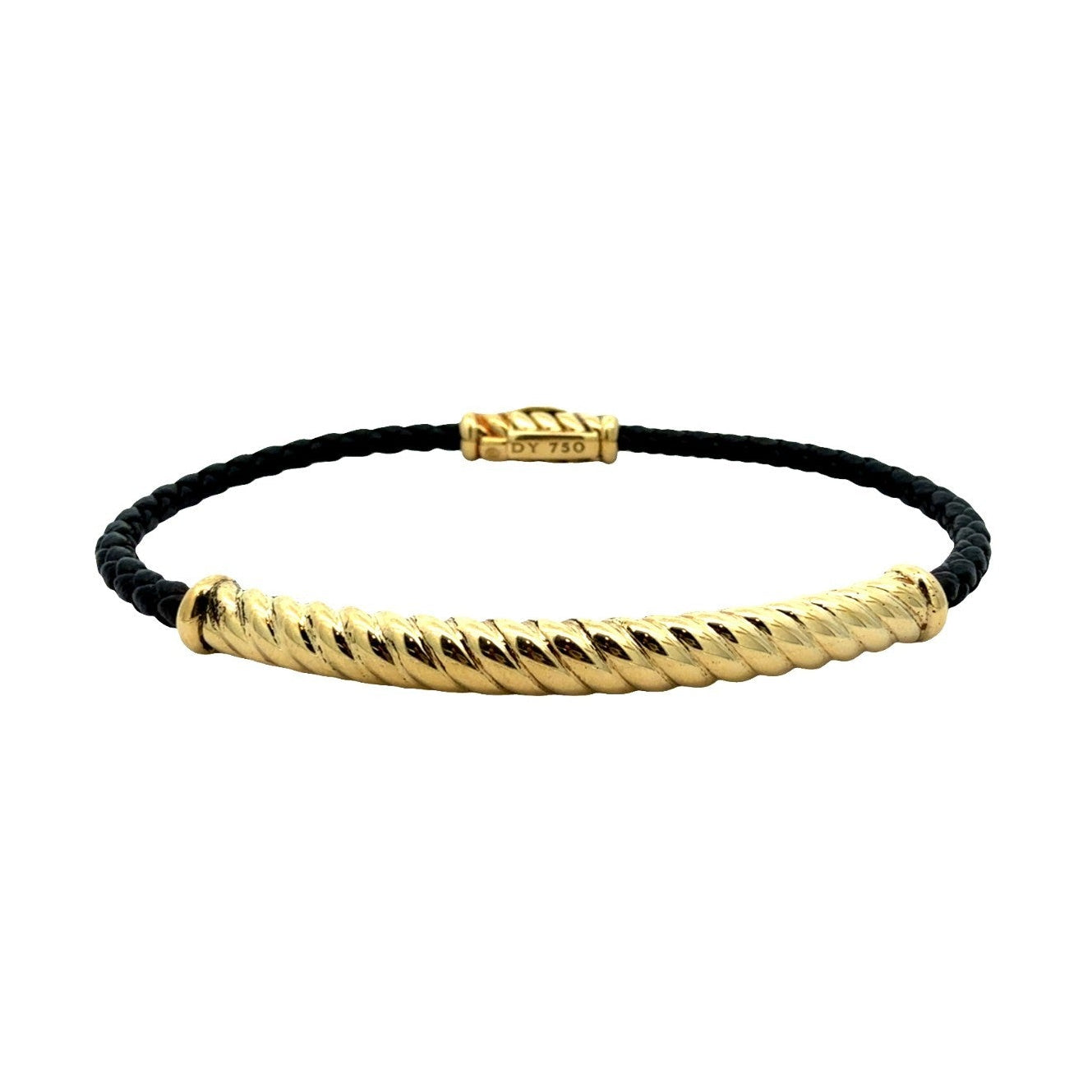 David Yurman 18k Yellow Gold and Leather Chevron Cable Bracelet0