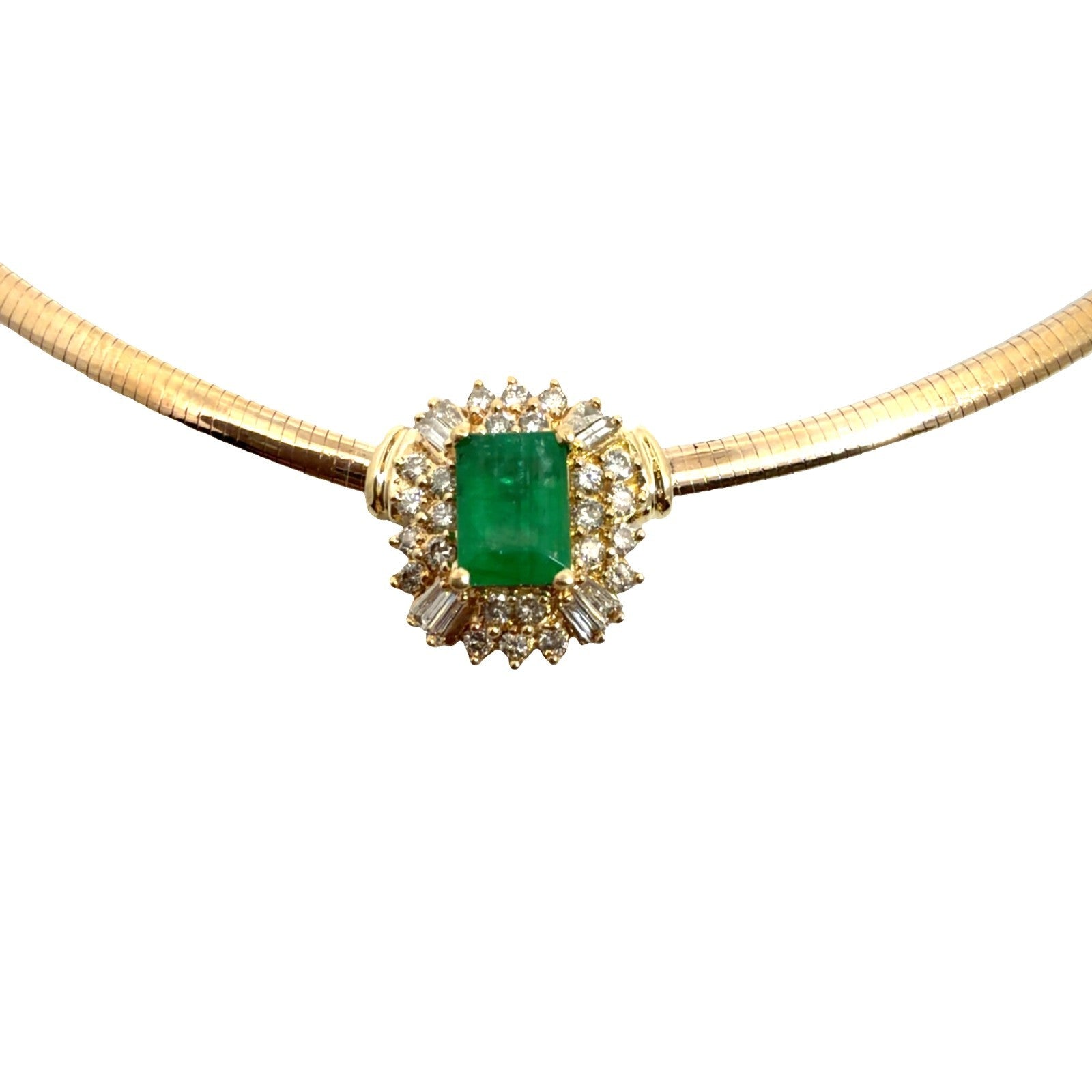 Vintage ADL 14k Yellow Gold 1.44tcw Emerald & 0.62cttw Diamond Necklace 17"5