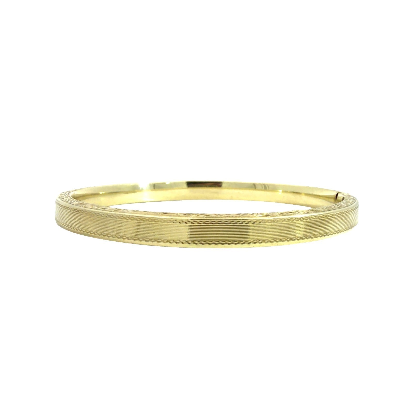 Vintage 14k Yellow Gold Etched and Milgrain Hinged Bangle 7"0