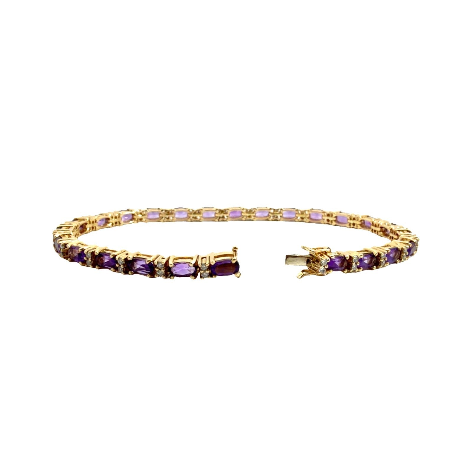 14k Yellow Gold Tennis Bracelet with 3.75ctw Amethyst and 0.50ctw Diamonds4