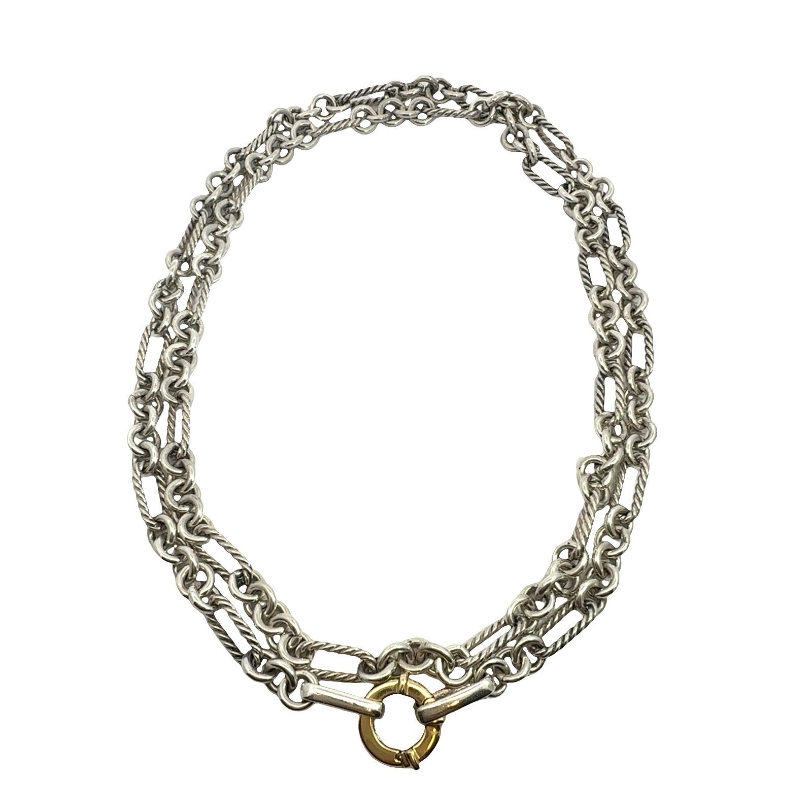 David Yurman Sterling Silver and 18k Yellow Gold Circular Clasp Chain Necklace4