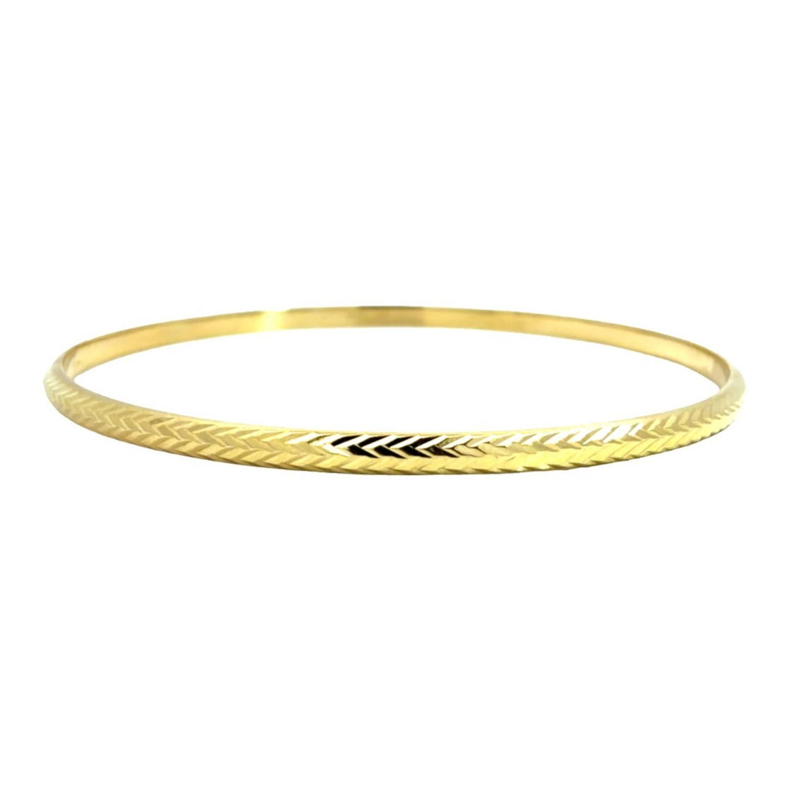 Estate 18k Yellow Gold Etched Chevron Bangle Bracelet 8"0
