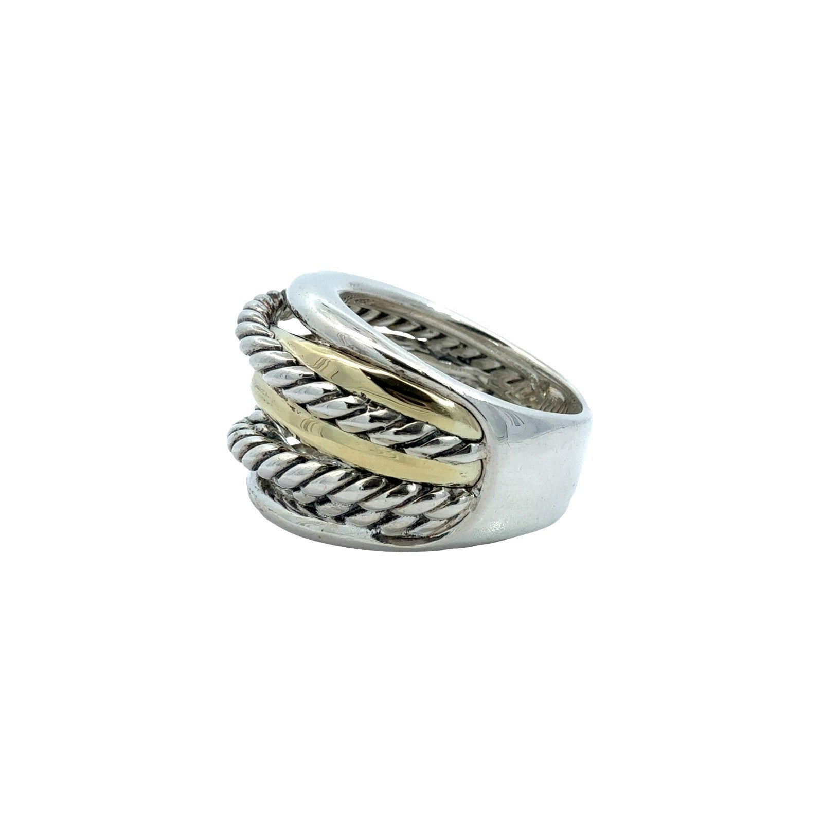 David Yurman Sterling Silver 14k Gold Two-Tone Cable Crossover Band Ring5