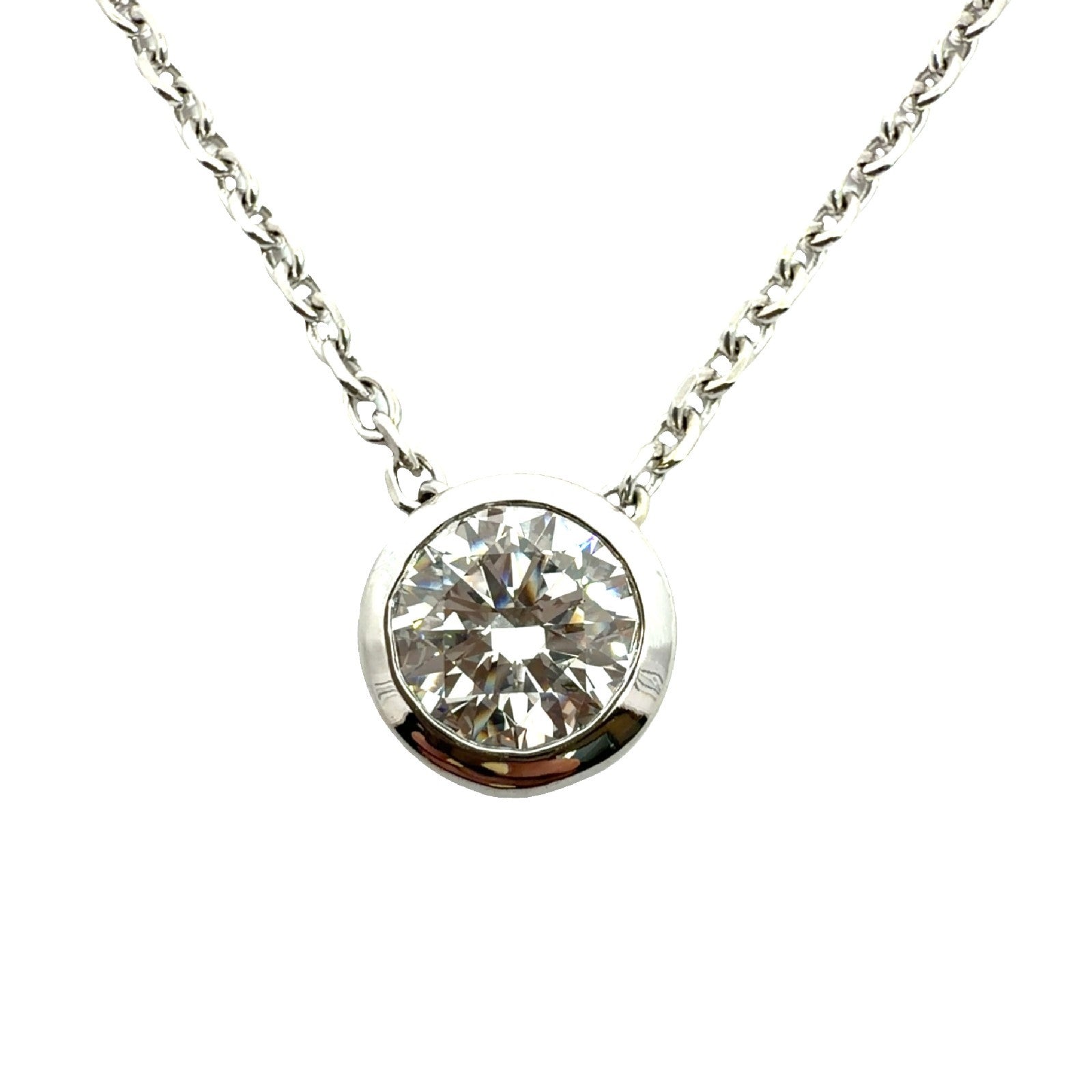 14k White Gold 3.90tcw Bezel-Set Lab Grown Diamond Necklace 18"0