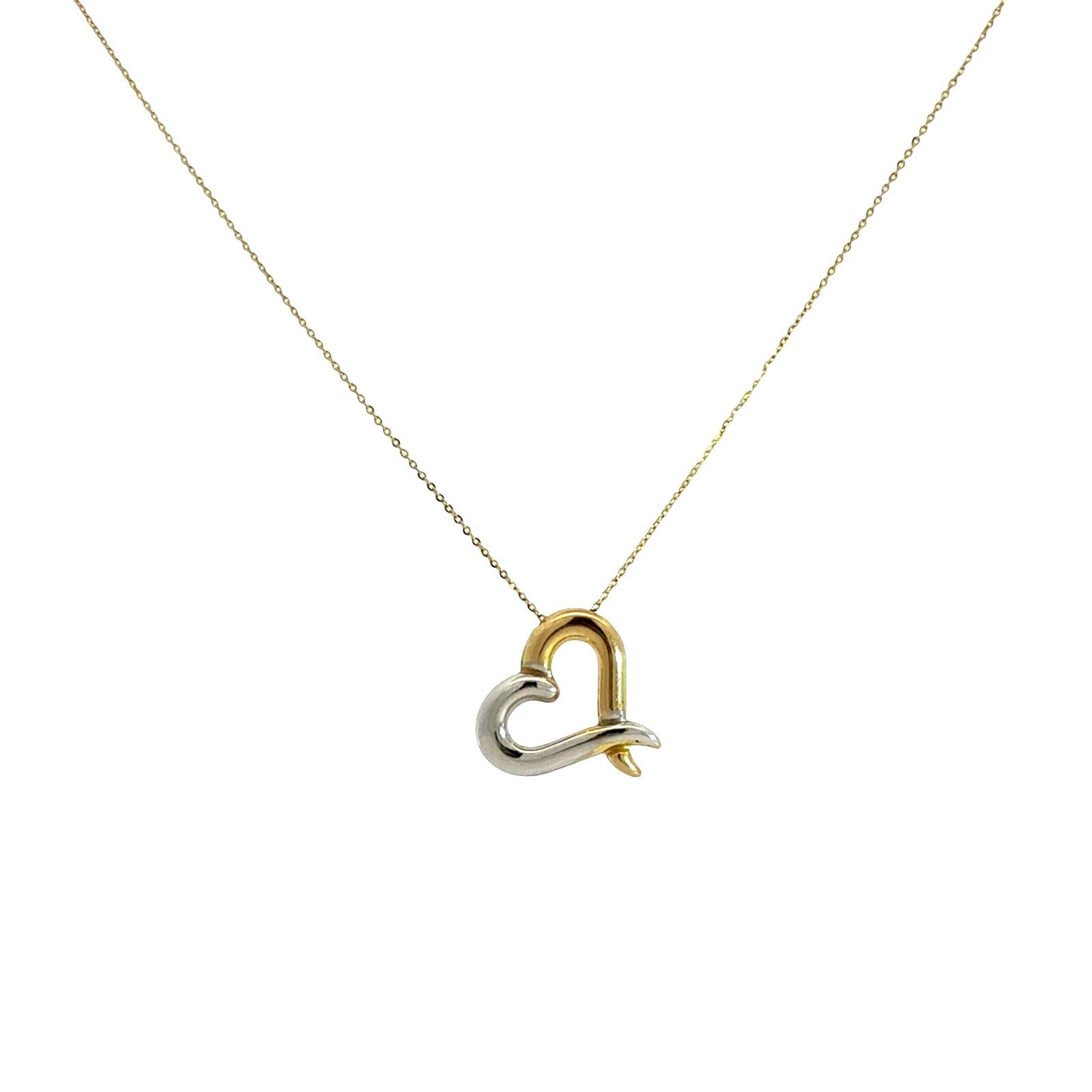 10k Yellow Gold Two-Tone Open Heart Charm Necklace5