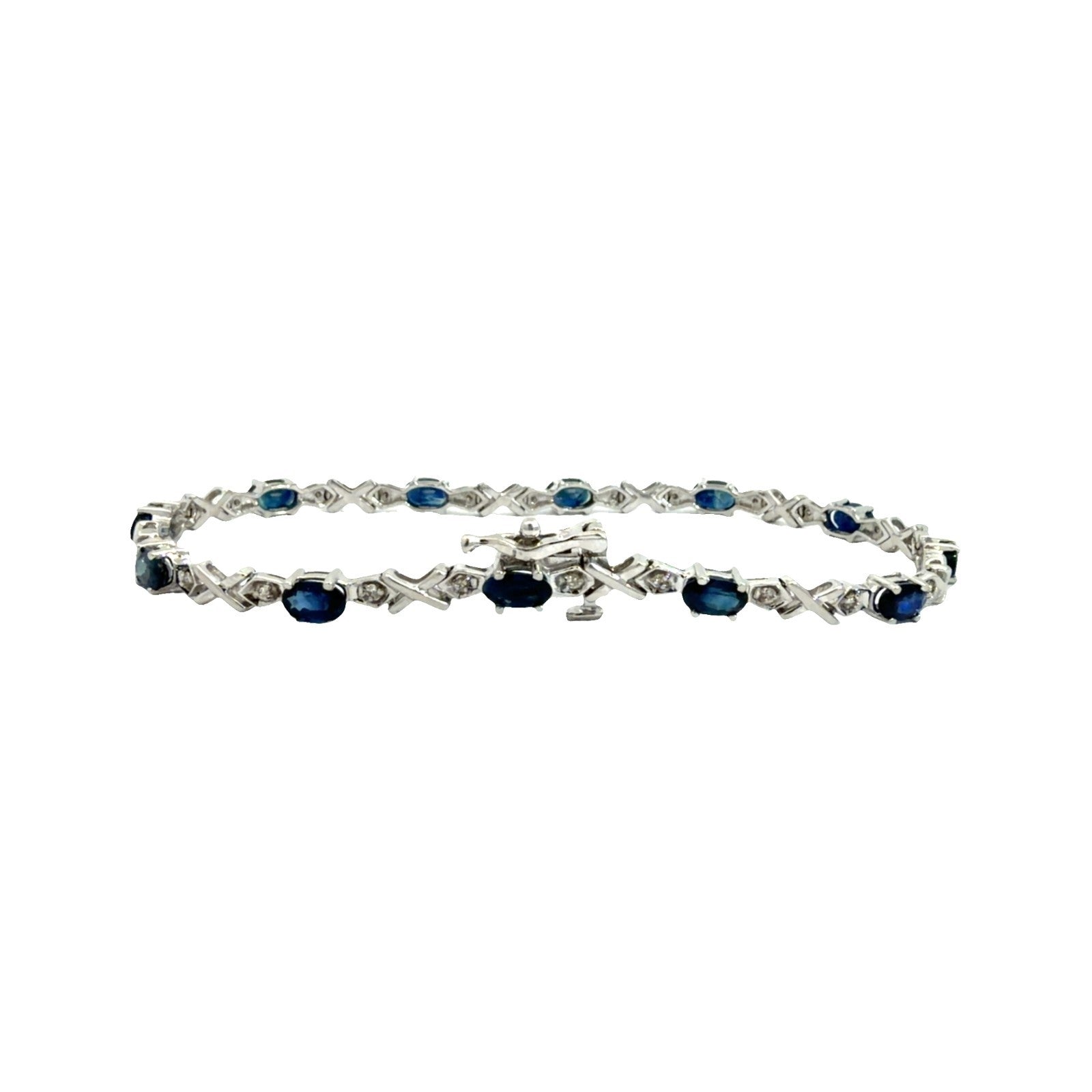 14k White Gold 2.76ctw Sapphire & 0.18ctw Diamond Tennis Bracelet 7"3