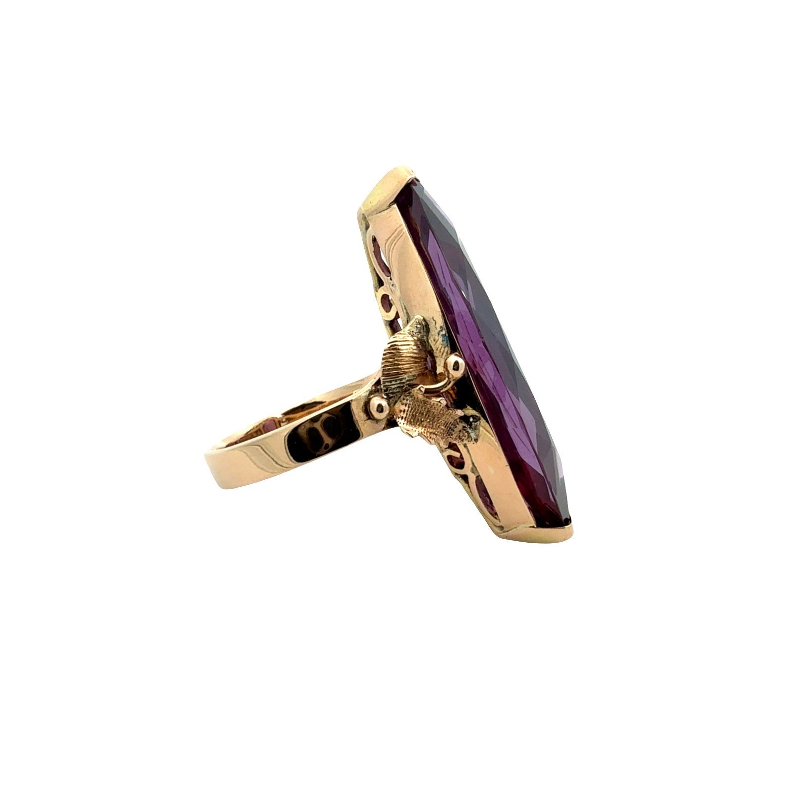 14k Yellow Gold Elongated Marquise 21.98tcw Created Sapphire Cocktail Ring4