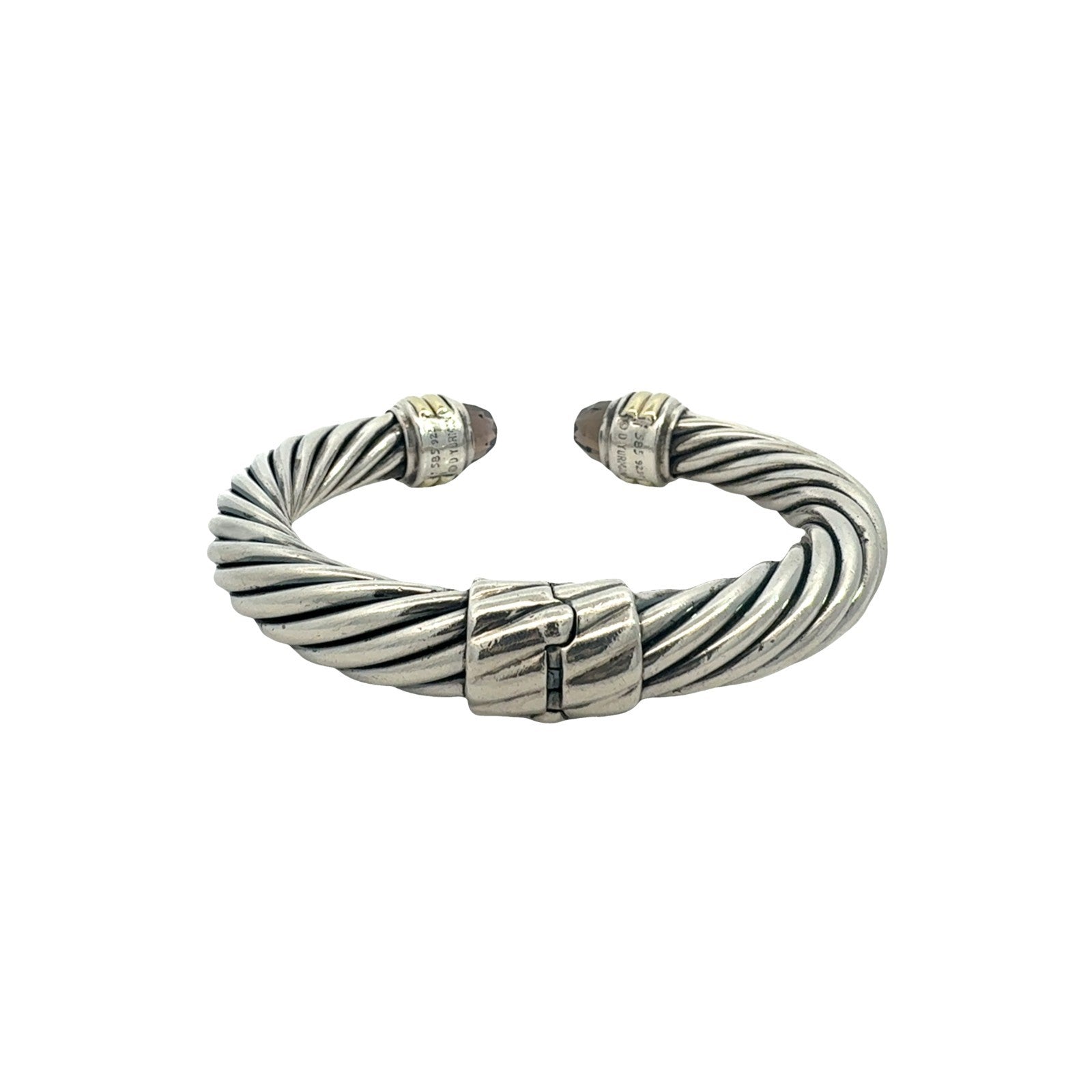 David Yurman Sterling Silver Two-Tone Smoky Quartz Hinged Cable Bangle4