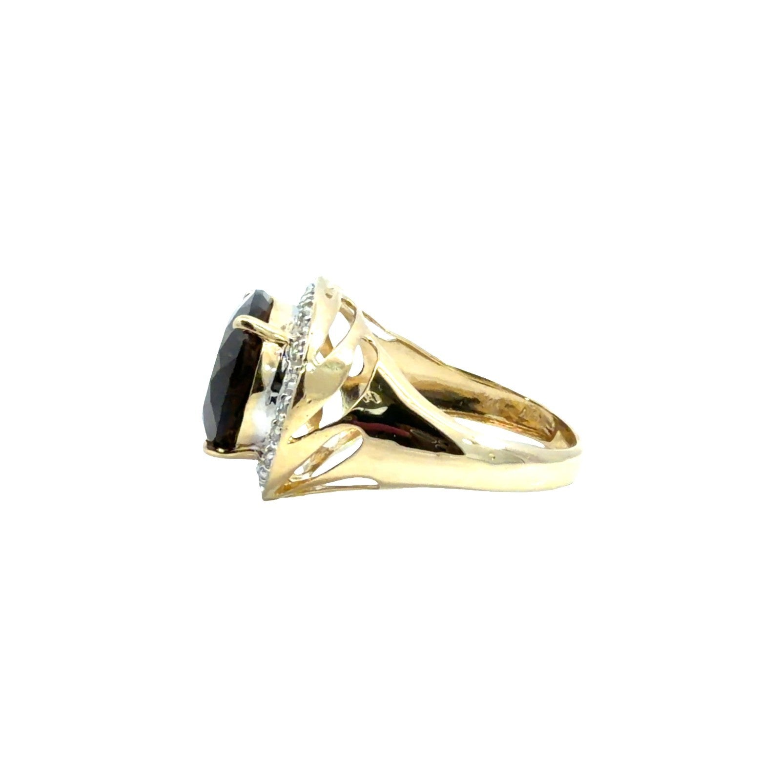 14k Yellow Gold 8.70tcw Oval Smoky Quartz & 0.13cttw Diamond Halo Cocktail Ring3